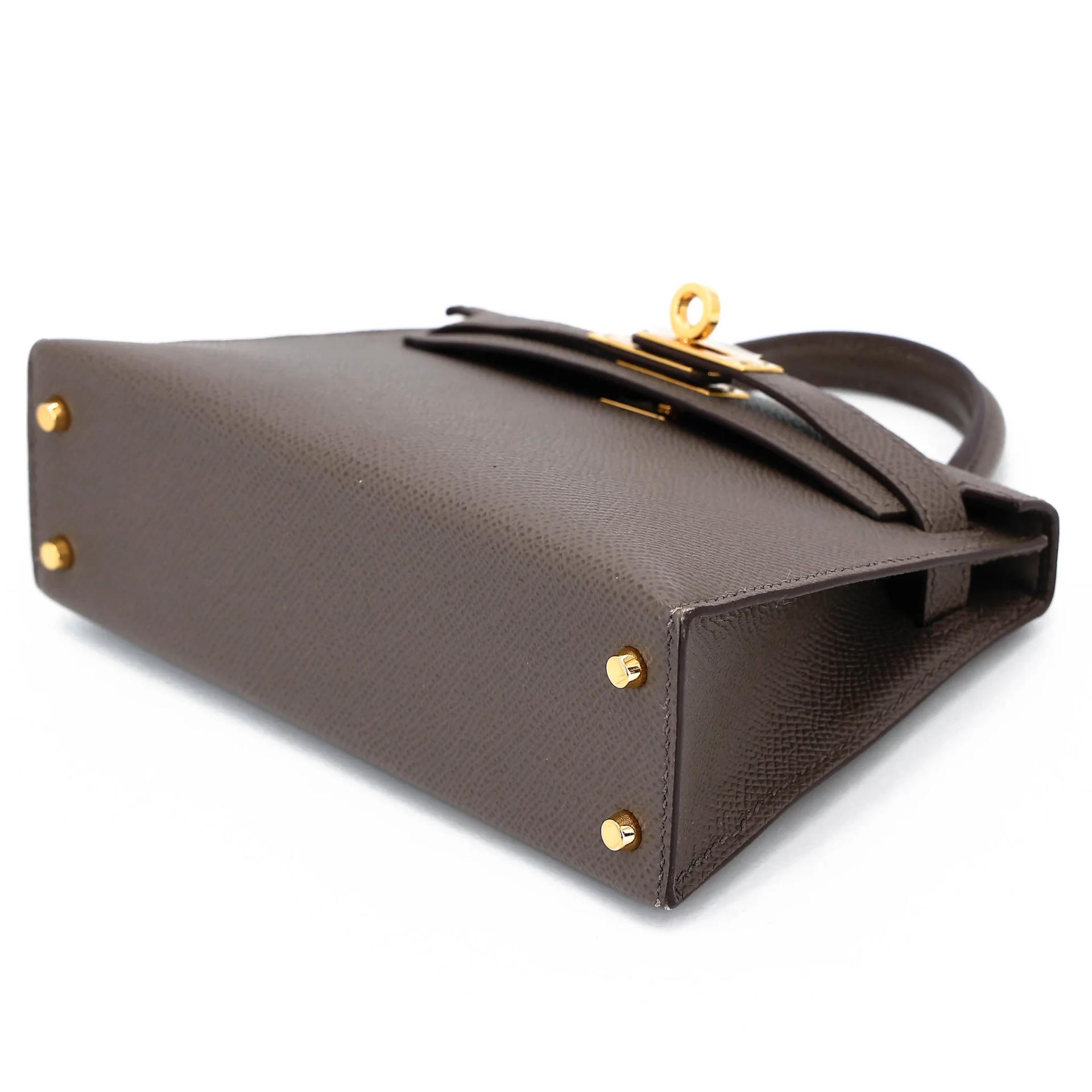 Very Good ( Rank A) HERMÈS Mini Kelly II Etain (8F) Epsom Gold hardware Y (2020) - 4