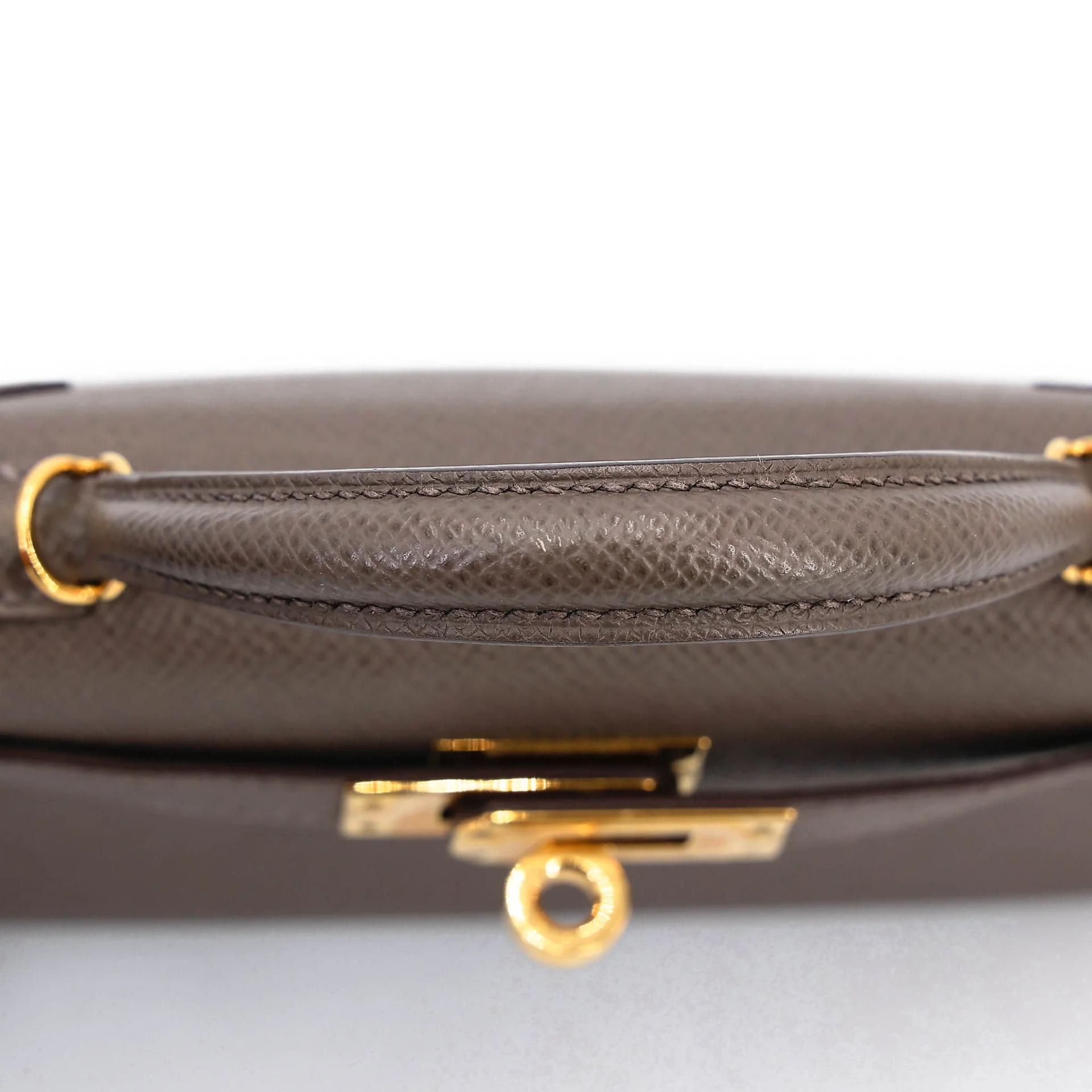 Very Good ( Rank A) HERMÈS Mini Kelly II Etain (8F) Epsom Gold hardware Y (2020) - 12