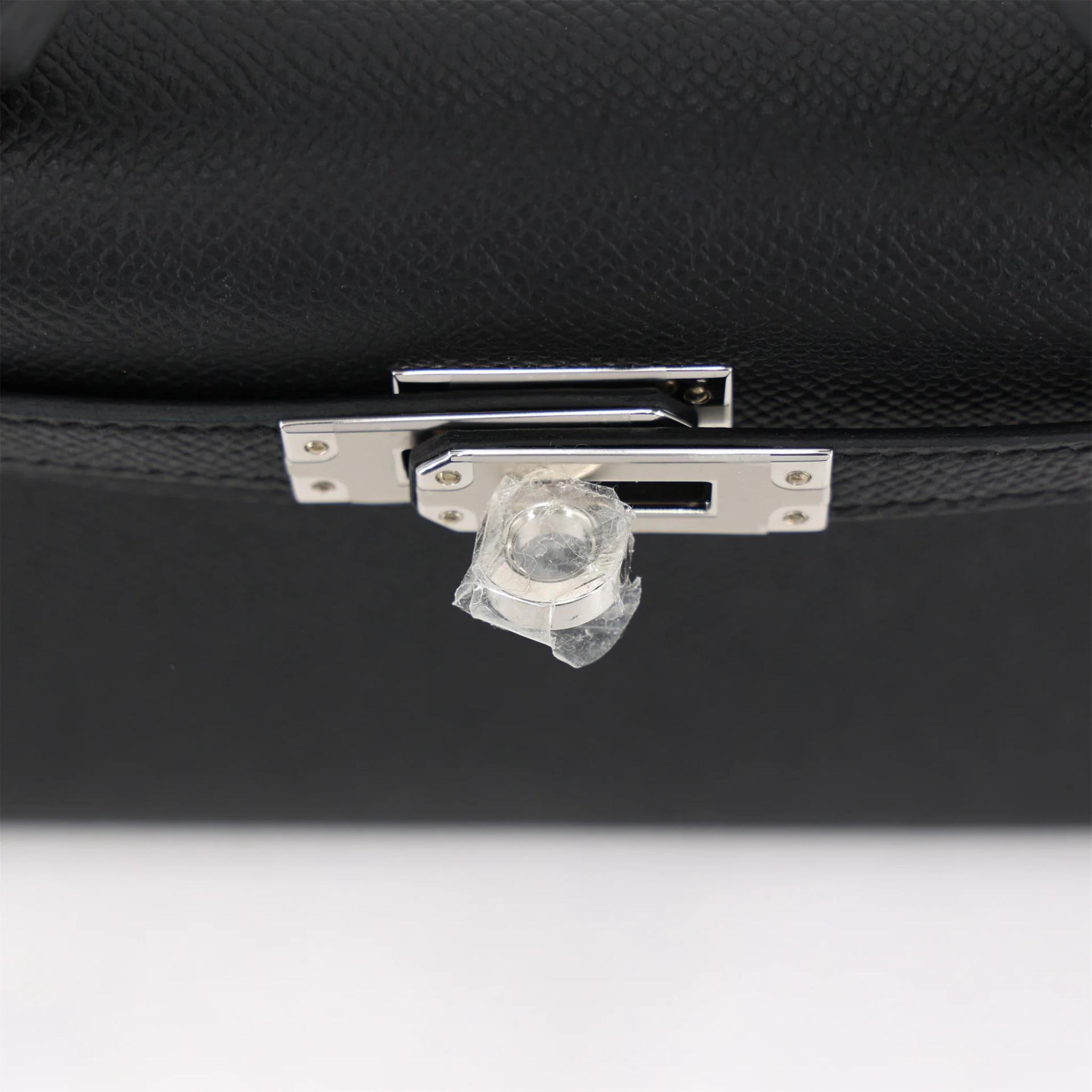Excellent ( Rank SA ) HERMÈS Mini Kelly II Noir (89) Epsom Palladium hardware G (2026) - 9