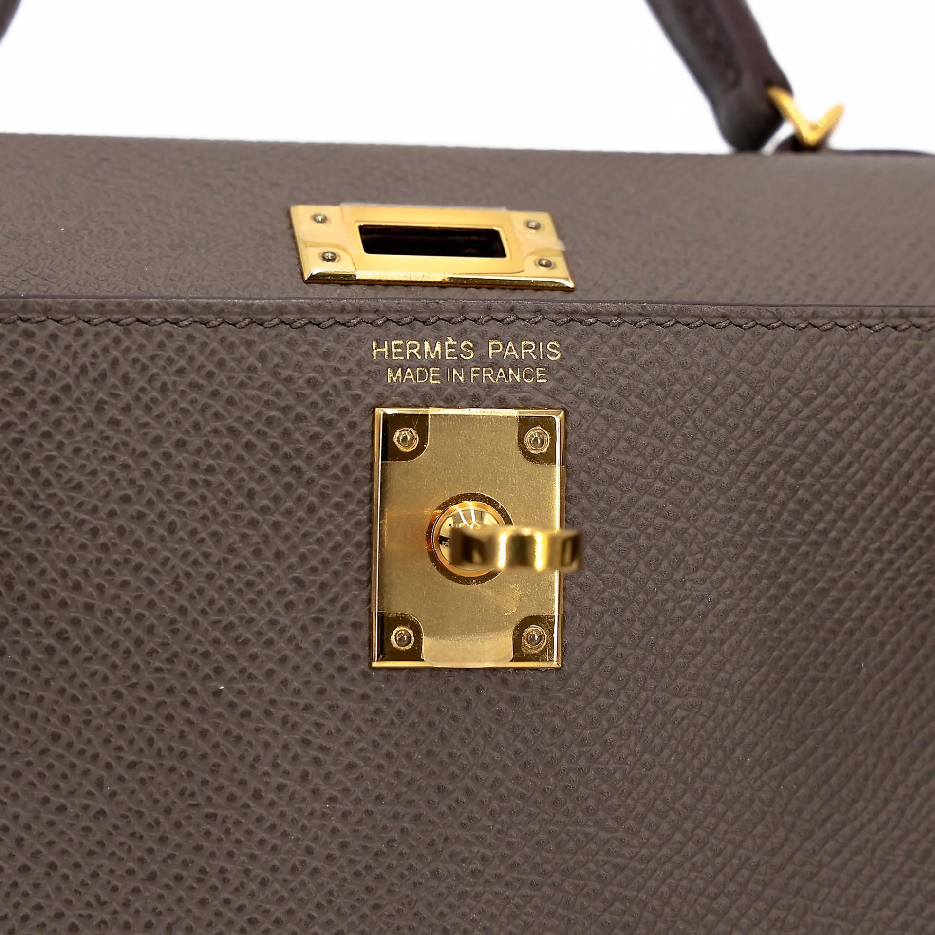 Very Good ( Rank A) HERMÈS Mini Kelly II Etain (8F) Epsom Gold hardware Y (2020) - 19