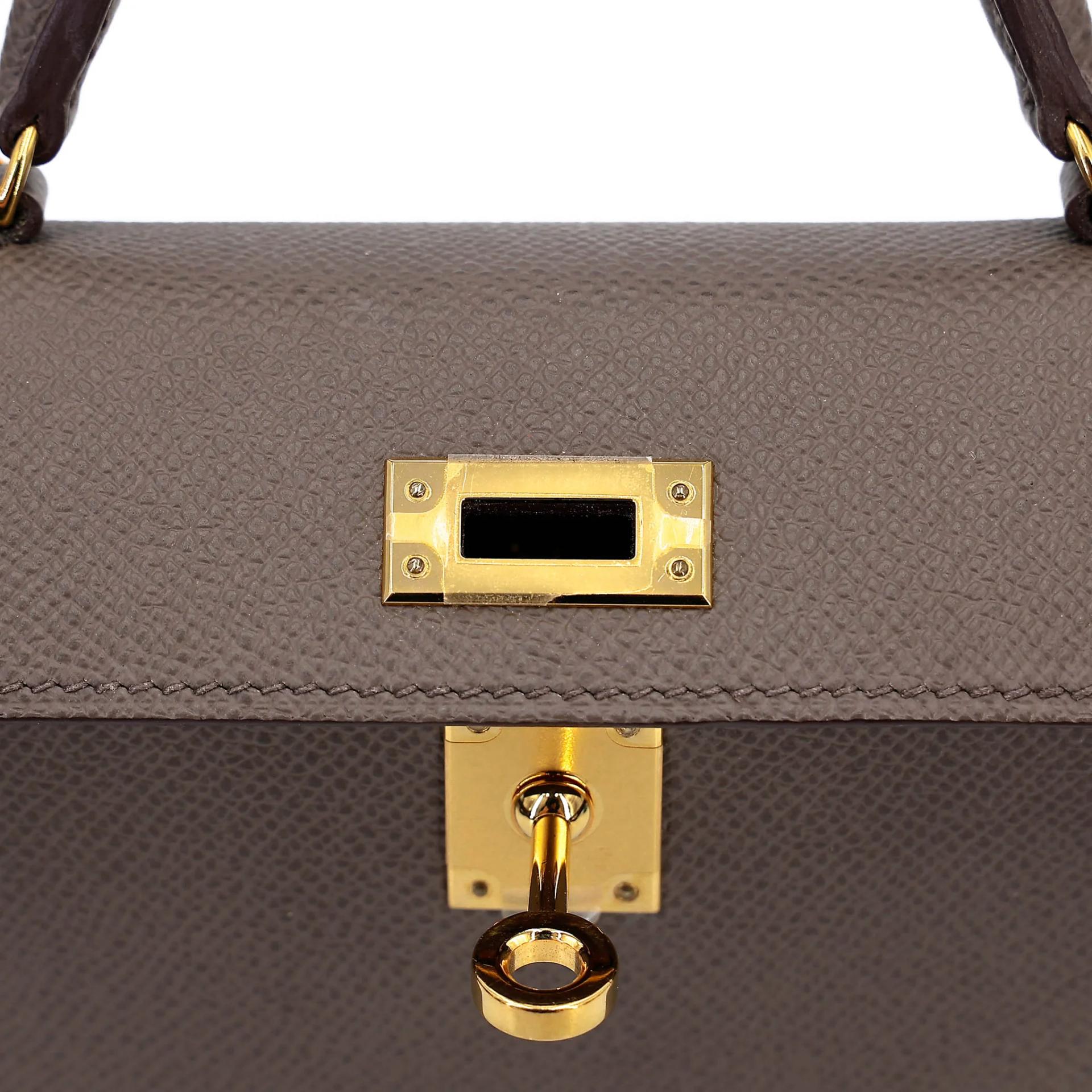 Very Good ( Rank A) HERMÈS Mini Kelly II Etain (8F) Epsom Gold hardware Y (2020) - 16