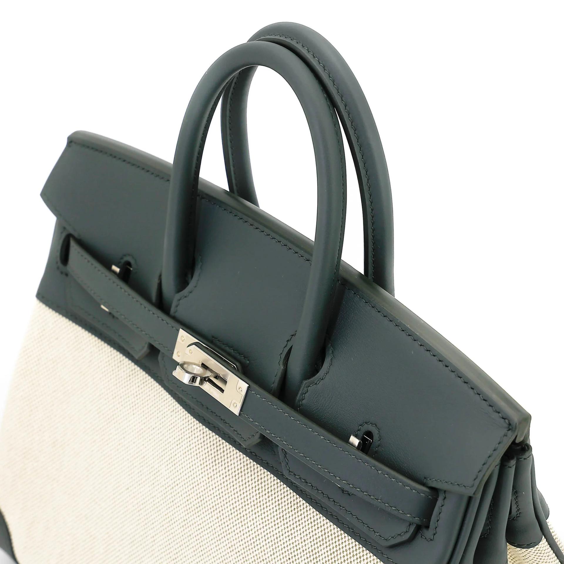 Brand New ( Rank N ) HERMÈS Birkin 25 Vert Mangrove (Q0) Vert Amande (63) Swift Toile H canvas Palladium hardware G (2026) - 3