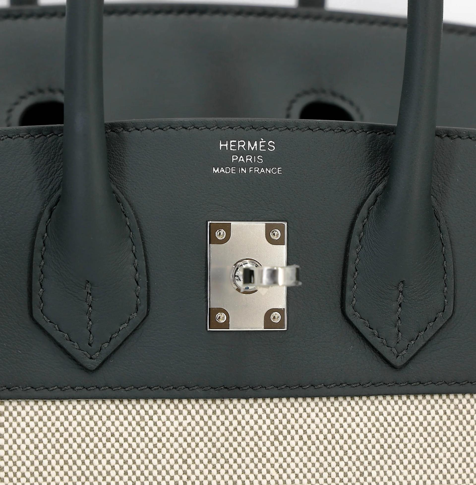 Brand New ( Rank N ) HERMÈS Birkin 25 Vert Mangrove (Q0) Vert Amande (63) Swift Toile H canvas Palladium hardware G (2026) - 10
