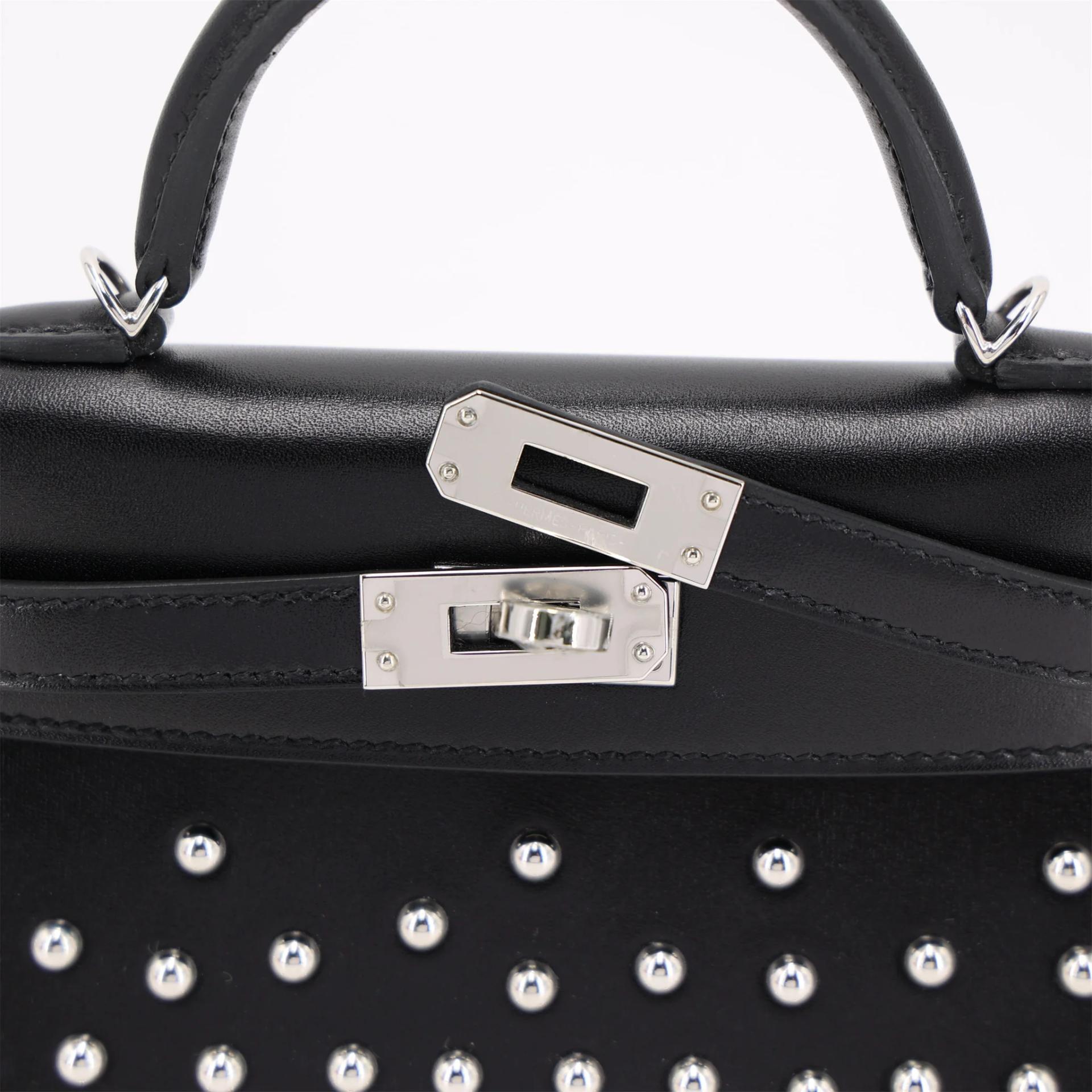 Unused ( Rank NS ) HERMÈS Limited Edition Mini Kelly II Cloute Noir (89) Box-calf Palladium hardware W (2024) - 8