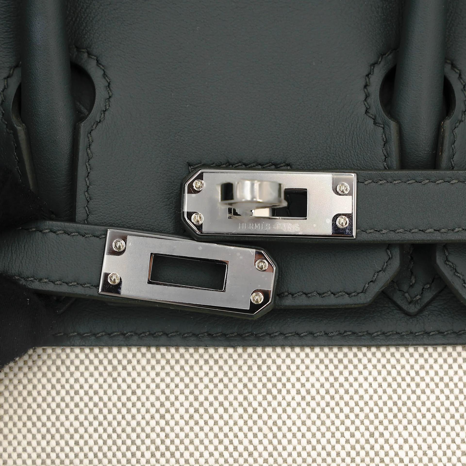 Brand New ( Rank N ) HERMÈS Birkin 25 Vert Mangrove (Q0) Vert Amande (63) Swift Toile H canvas Palladium hardware G (2026) - 8