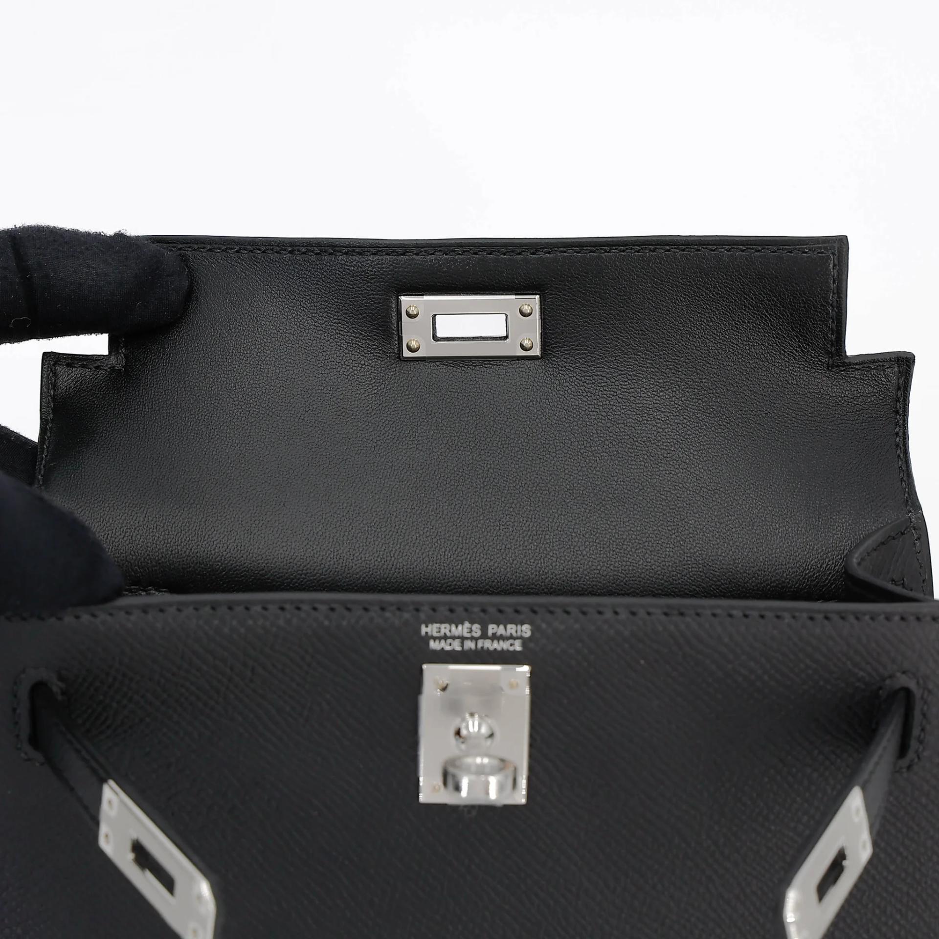 Brand New ( Rank N ) HERMÈS Mini Kelly II Noir (89) Epsom Palladium hardware G (2026) - 12