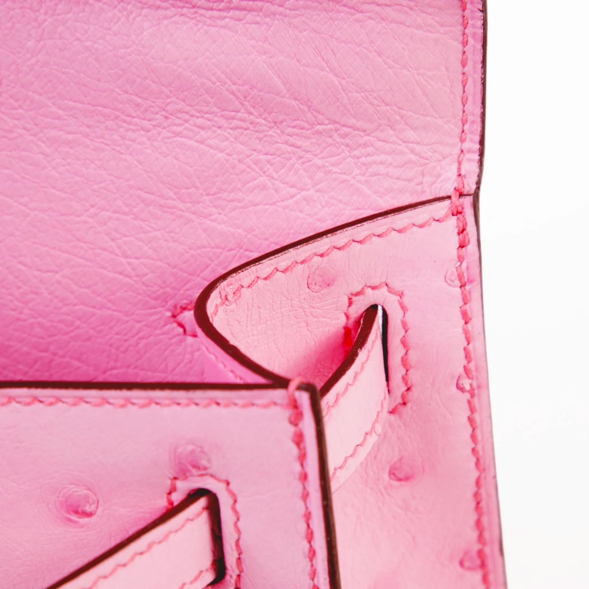 Brand New ( Rank N ) HERMÈS Kelly Pochette Rose Bubblegum (L4) Ostrich Palladium hardware G (2026) - 12