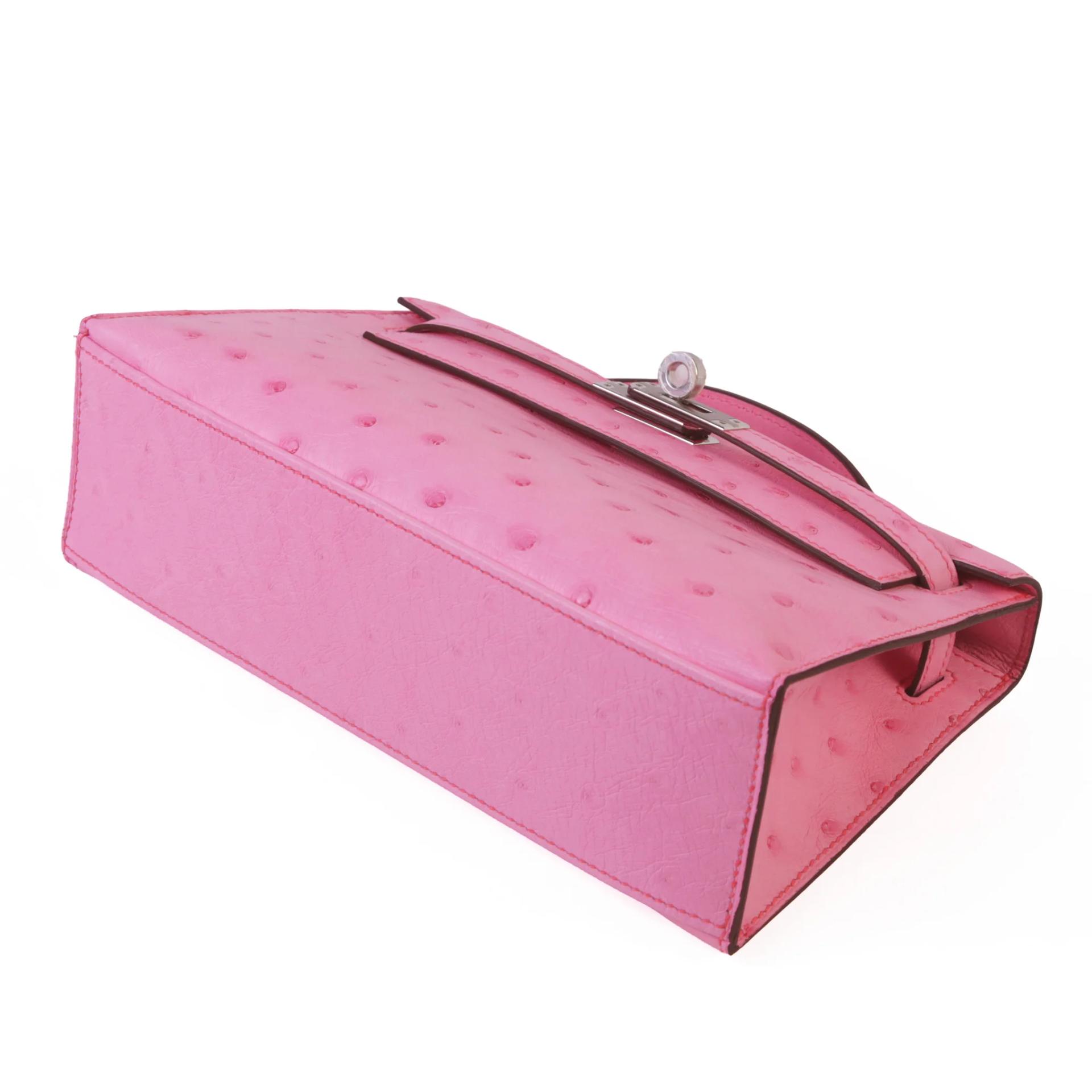 Brand New ( Rank N ) HERMÈS Kelly Pochette Rose Bubblegum (L4) Ostrich Palladium hardware G (2026) - 5