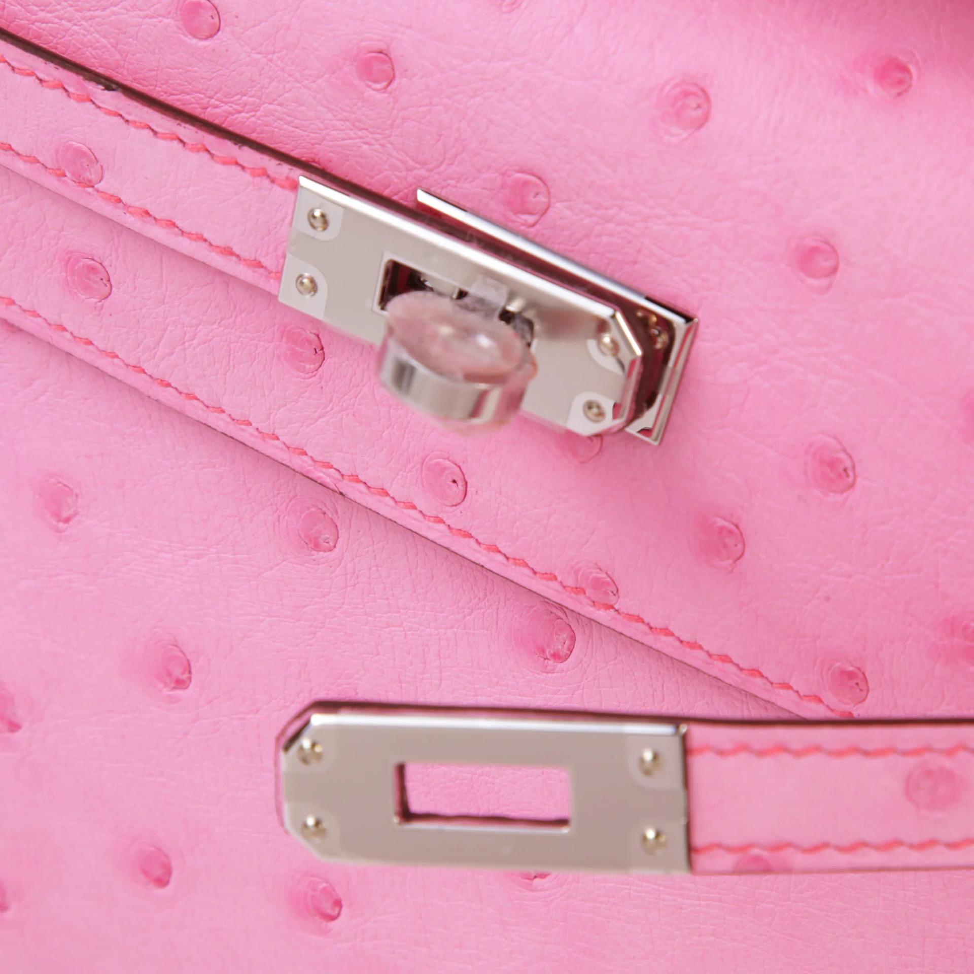 Brand New ( Rank N ) HERMÈS Kelly Pochette Rose Bubblegum (L4) Ostrich Palladium hardware G (2026) - 8