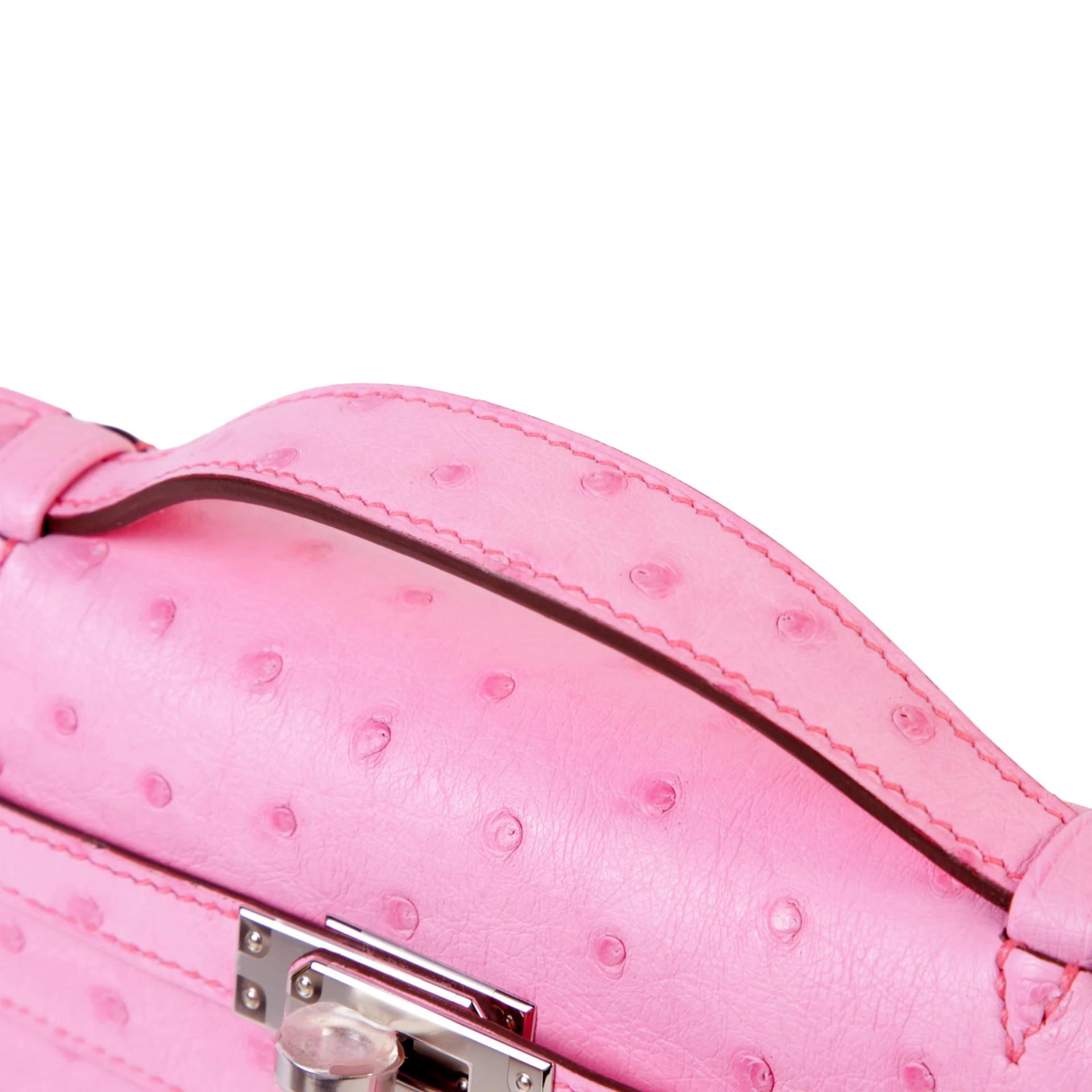 Brand New ( Rank N ) HERMÈS Kelly Pochette Rose Bubblegum (L4) Ostrich Palladium hardware G (2026) - 3