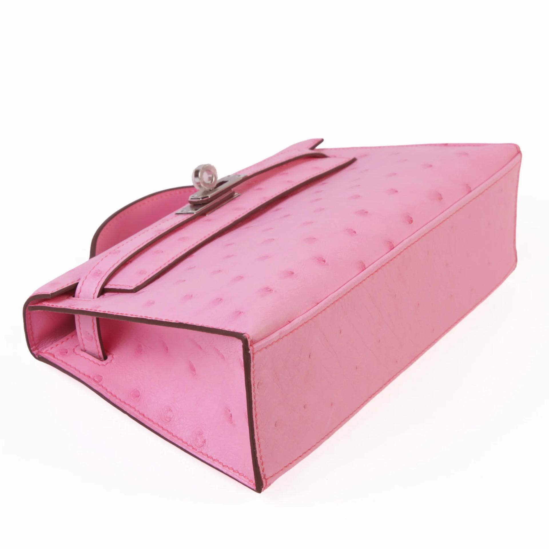 Brand New ( Rank N ) HERMÈS Kelly Pochette Rose Bubblegum (L4) Ostrich Palladium hardware G (2026) - 4