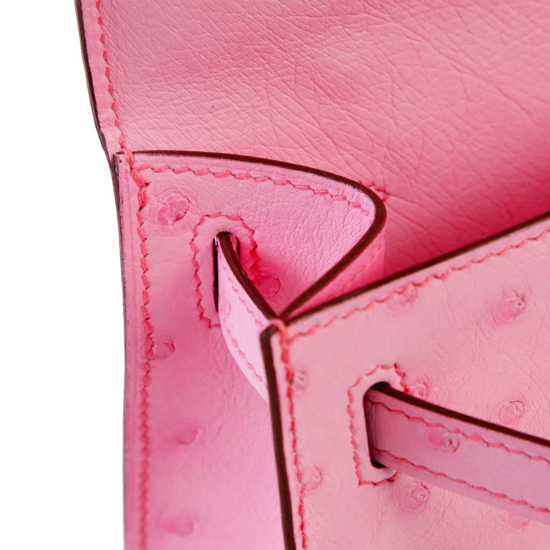 Brand New ( Rank N ) HERMÈS Kelly Pochette Rose Bubblegum (L4) Ostrich Palladium hardware G (2026) - 13