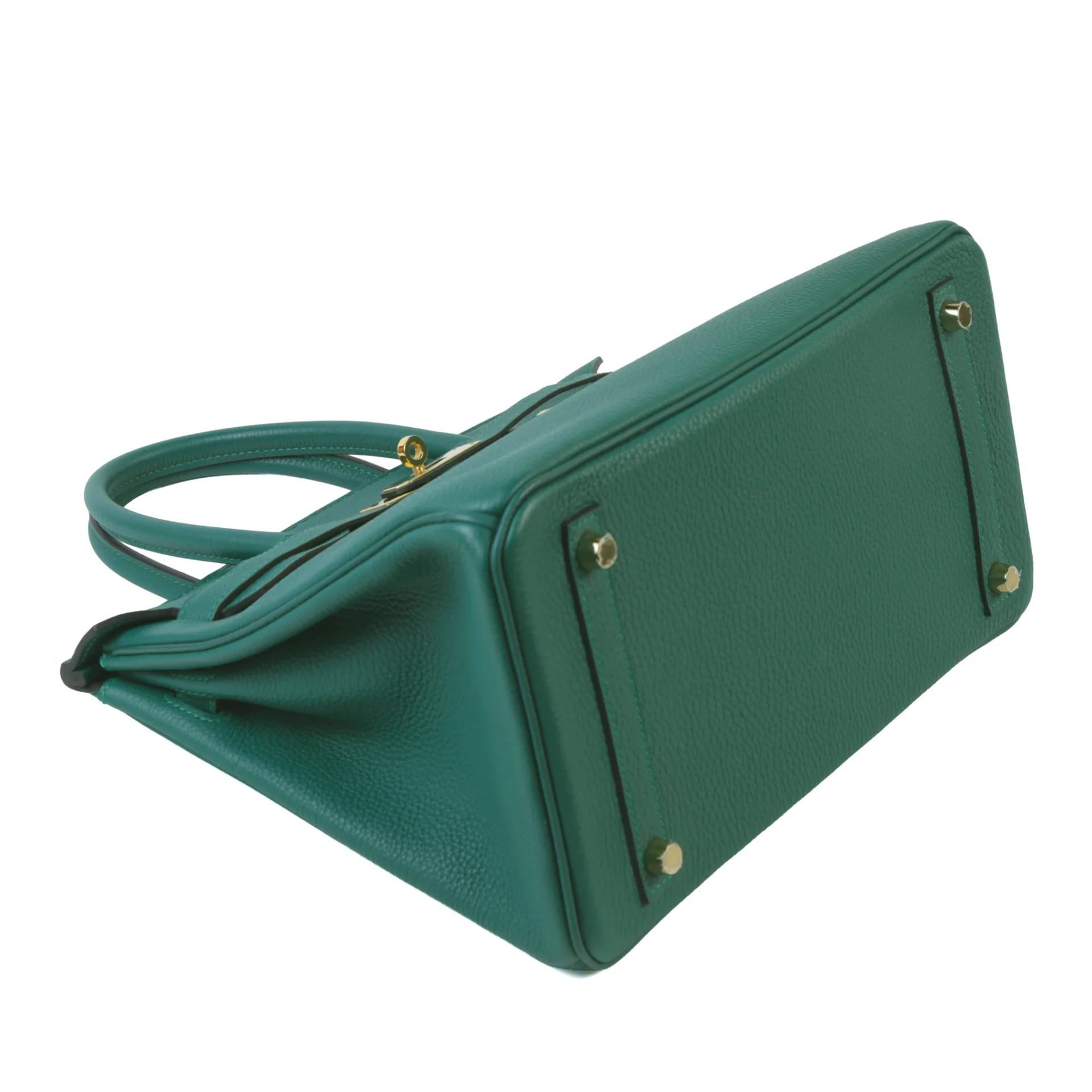 Very Good ( Rank A) HERMÈS Birkin 30 Malachite (Z6) Togo Gold hardware A (2017) - 4