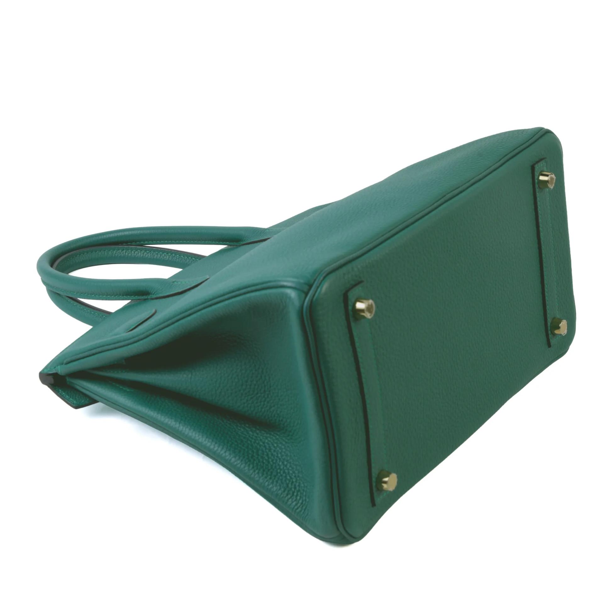 Very Good ( Rank A) HERMÈS Birkin 30 Malachite (Z6) Togo Gold hardware A (2017) - 6