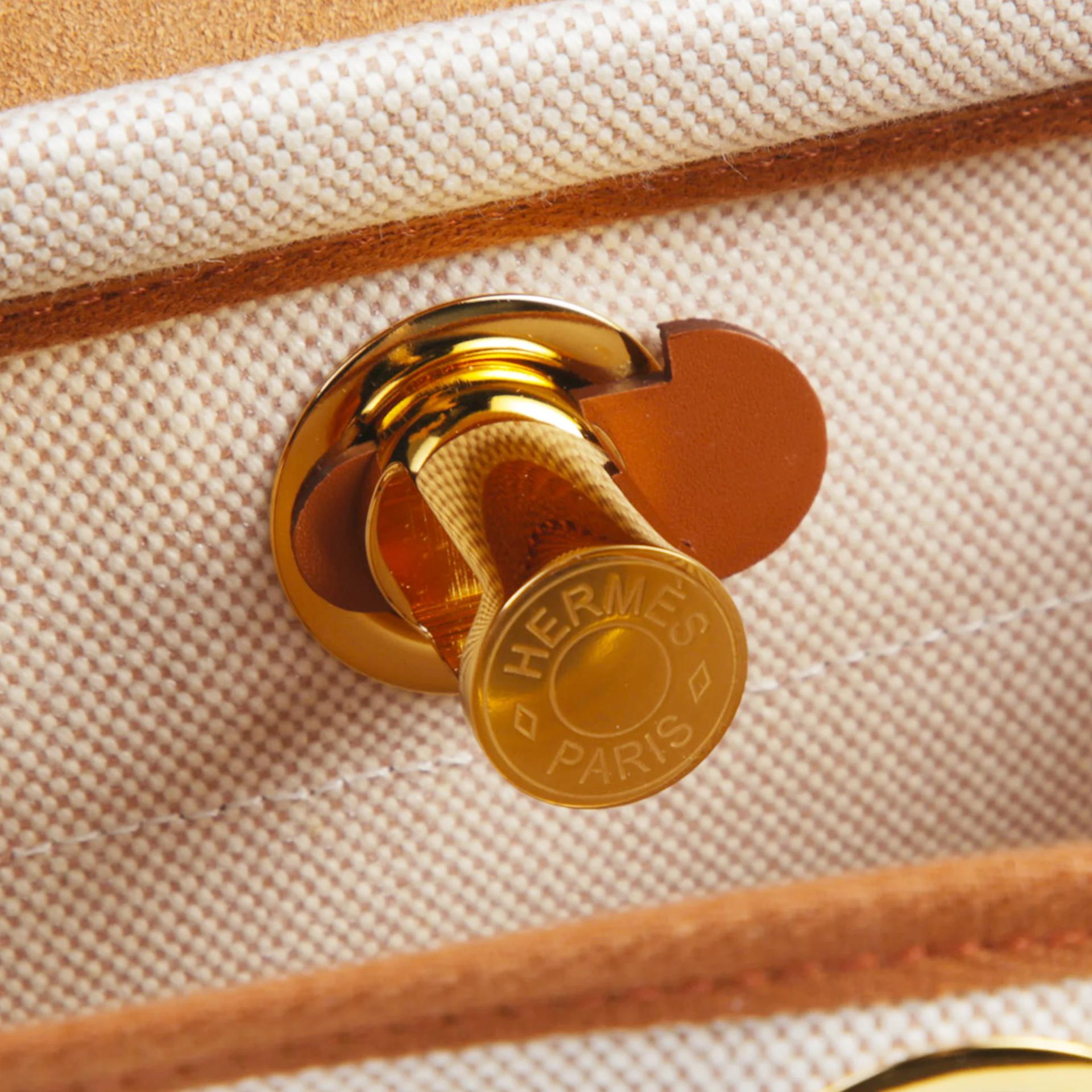 Brand New ( Rank N ) HERMÈS Herbag Zip Mini 20 Fauve (34) Ecru Barenia Gold hardware K (2025) - 10