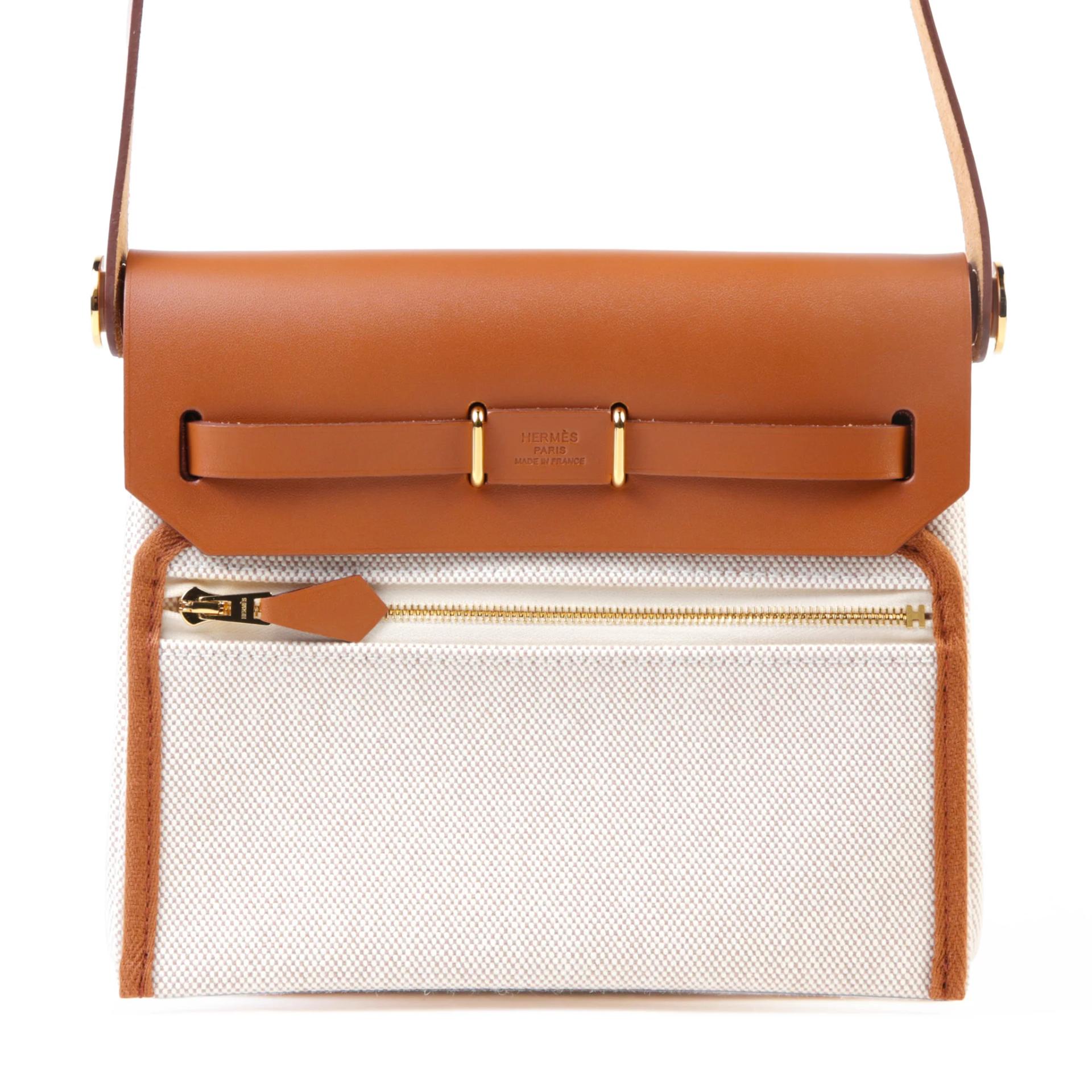 Brand New ( Rank N ) HERMÈS Herbag Zip Mini 20 Fauve (34) Ecru Barenia Gold hardware K (2025) - 2