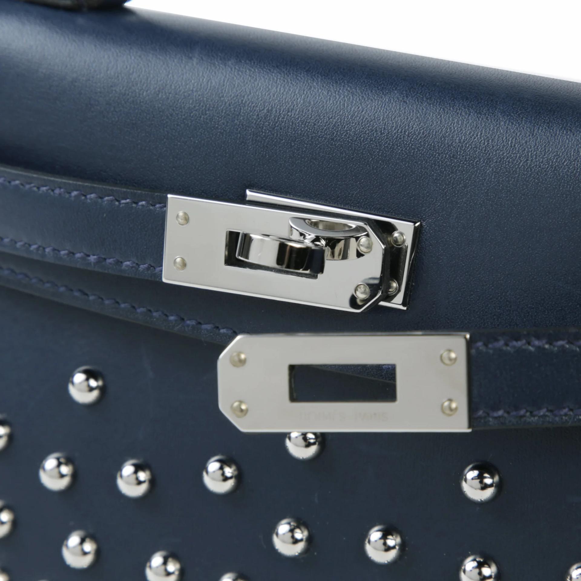Very Good ( Rank A) HERMÈS Limited Edition Mini Kelly II Cloute Studded Bleu Abysse (7K) Box-calf Palladium hardware K (2025) - 8