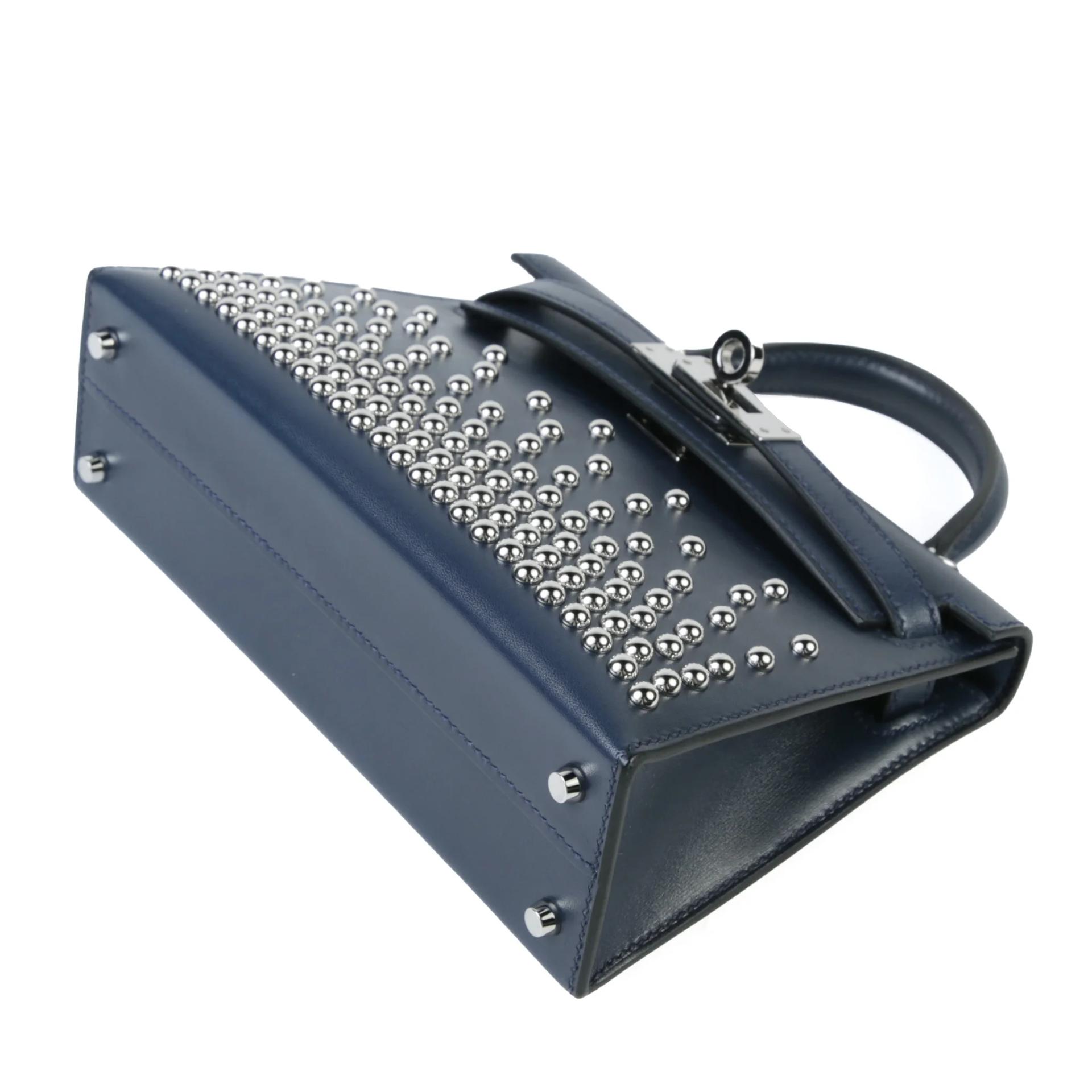 Very Good ( Rank A) HERMÈS Limited Edition Mini Kelly II Cloute Studded Bleu Abysse (7K) Box-calf Palladium hardware K (2025) - 5