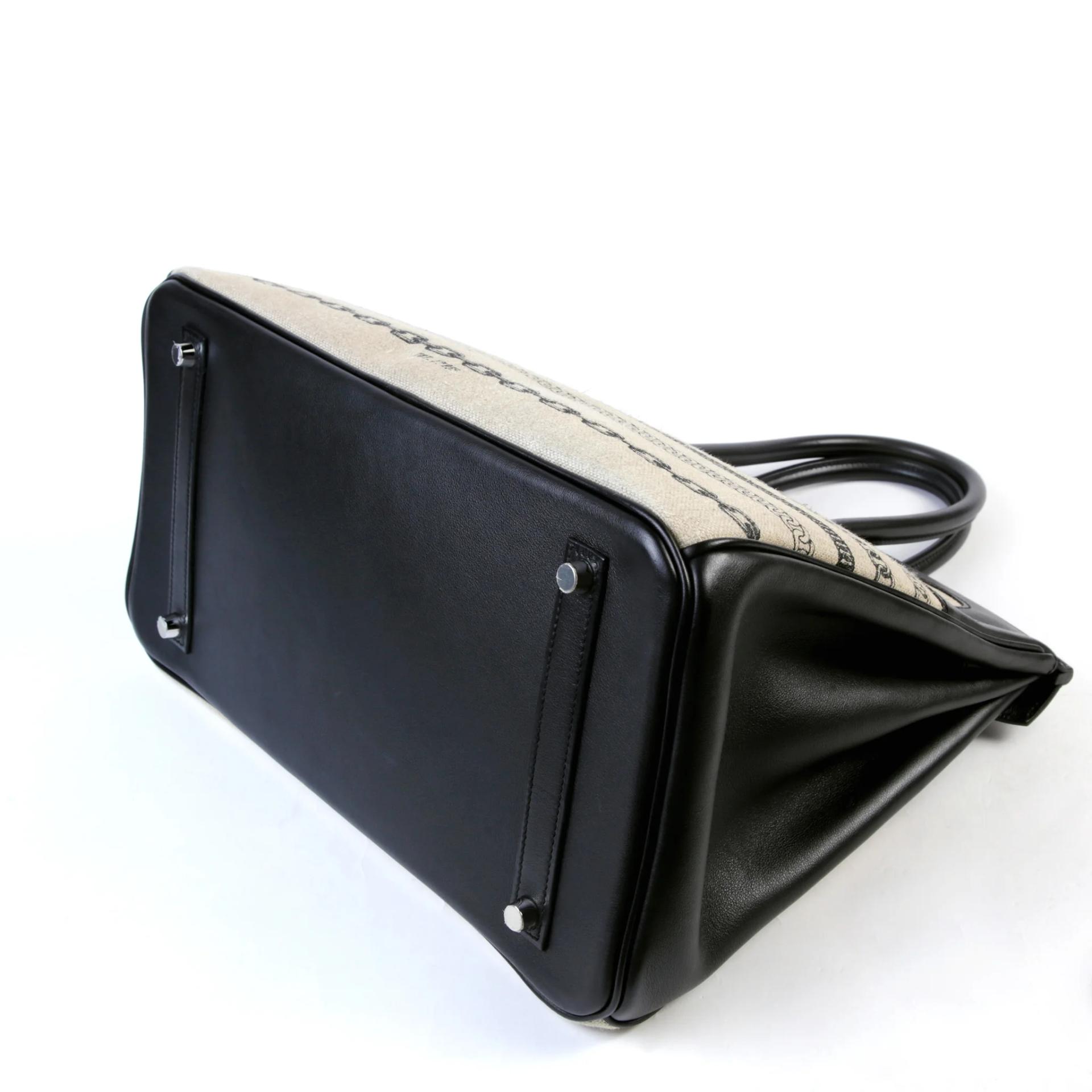 Excellent ( Rank SA ) HERMÈS Limited Edition Birkin 35 De Camp Dechainee Noir (89) Swift Toile Camp canvas Palladium hardware C (2018) - 7
