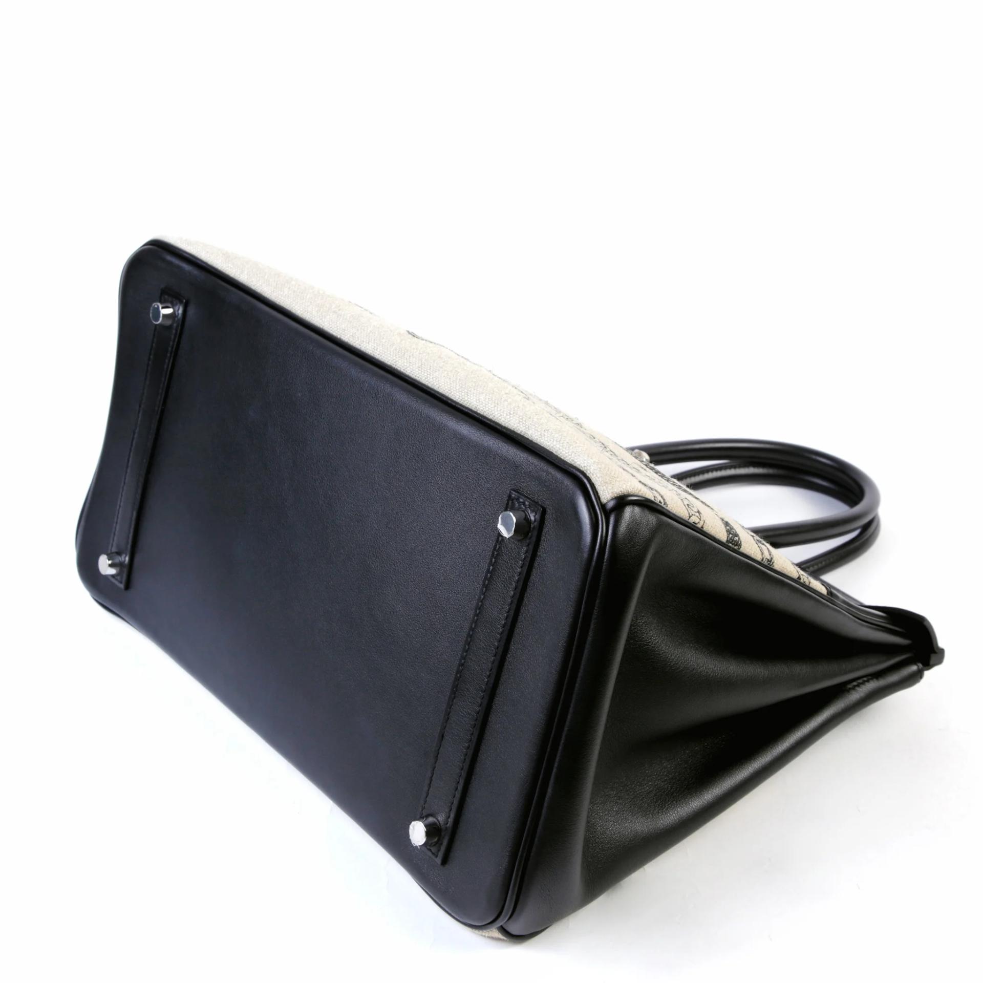 Excellent ( Rank SA ) HERMÈS Limited Edition Birkin 35 De Camp Dechainee Noir (89) Swift Toile Camp canvas Palladium hardware C (2018) - 5