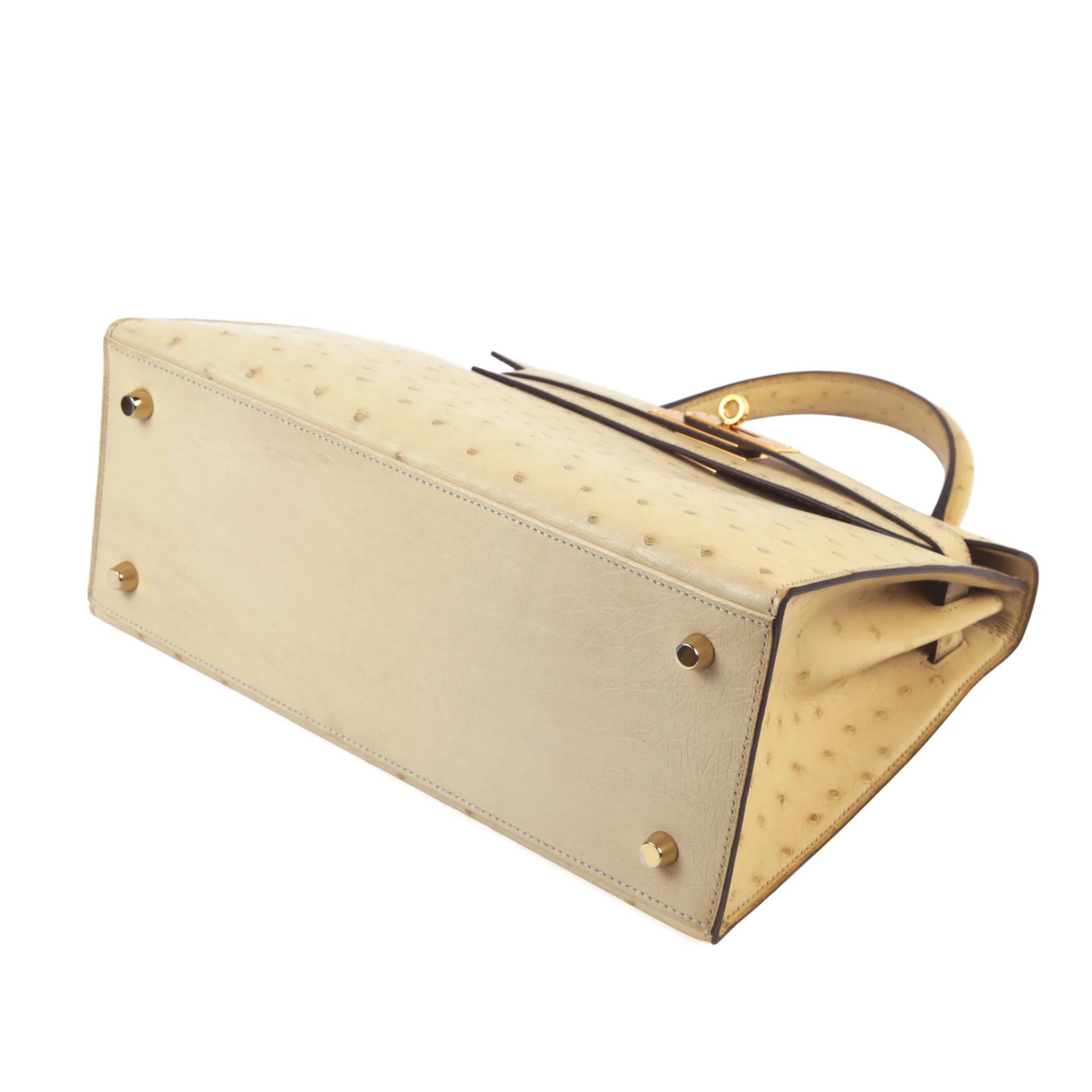 Very Good ( Rank A) HERMÈS Kelly 28 Sellier Parchemin (3C) Ostrich Gold hardware X (2016) - 5