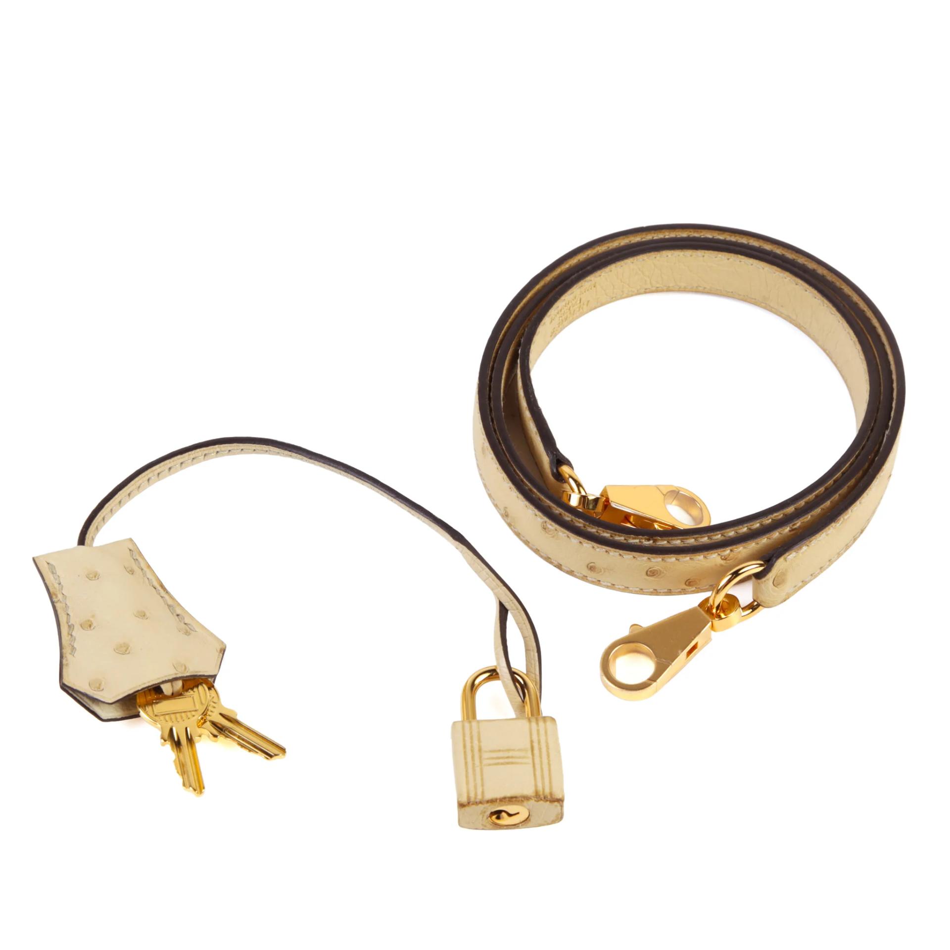 Very Good ( Rank A) HERMÈS Kelly 28 Sellier Parchemin (3C) Ostrich Gold hardware X (2016) - 14