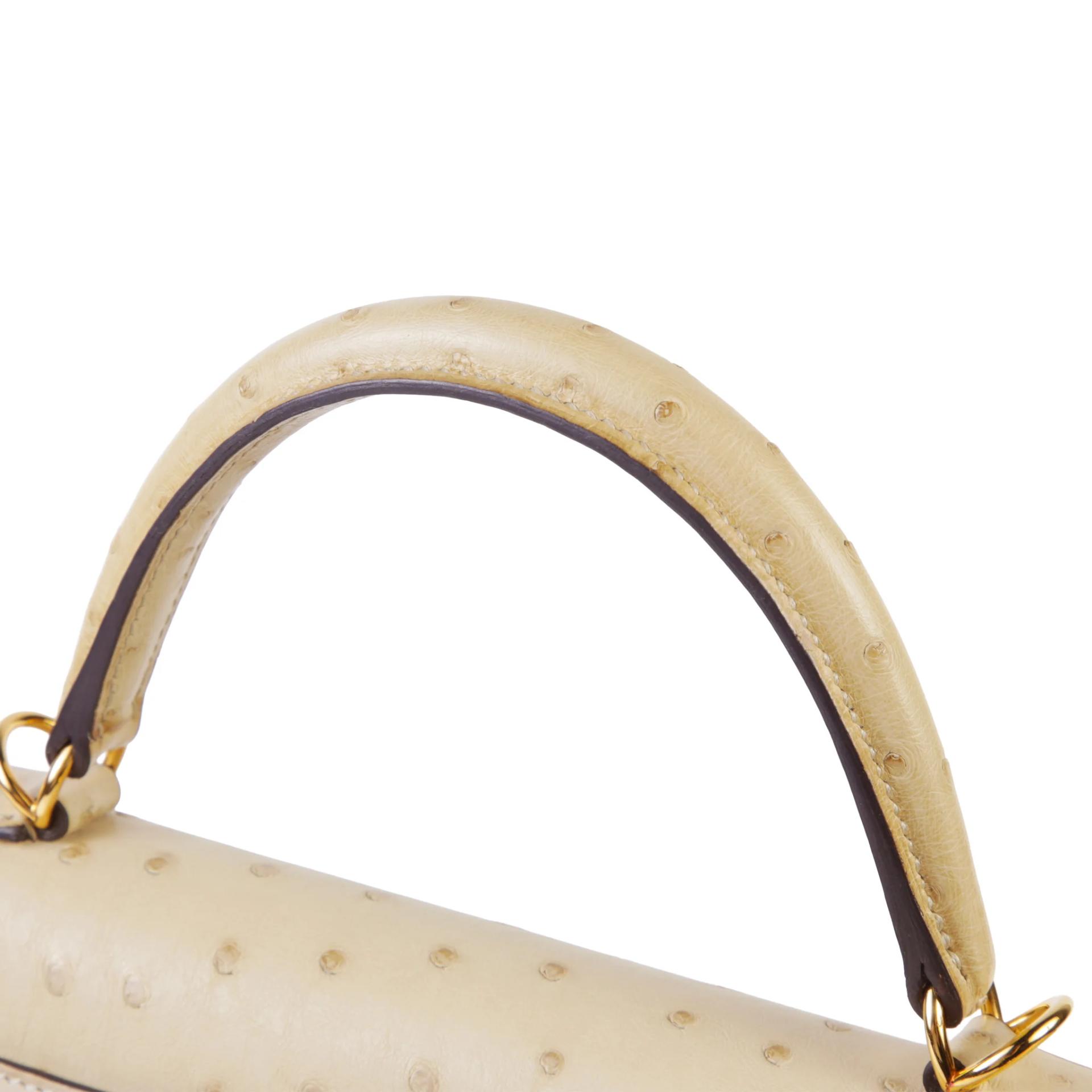 Very Good ( Rank A) HERMÈS Kelly 28 Sellier Parchemin (3C) Ostrich Gold hardware X (2016) - 3