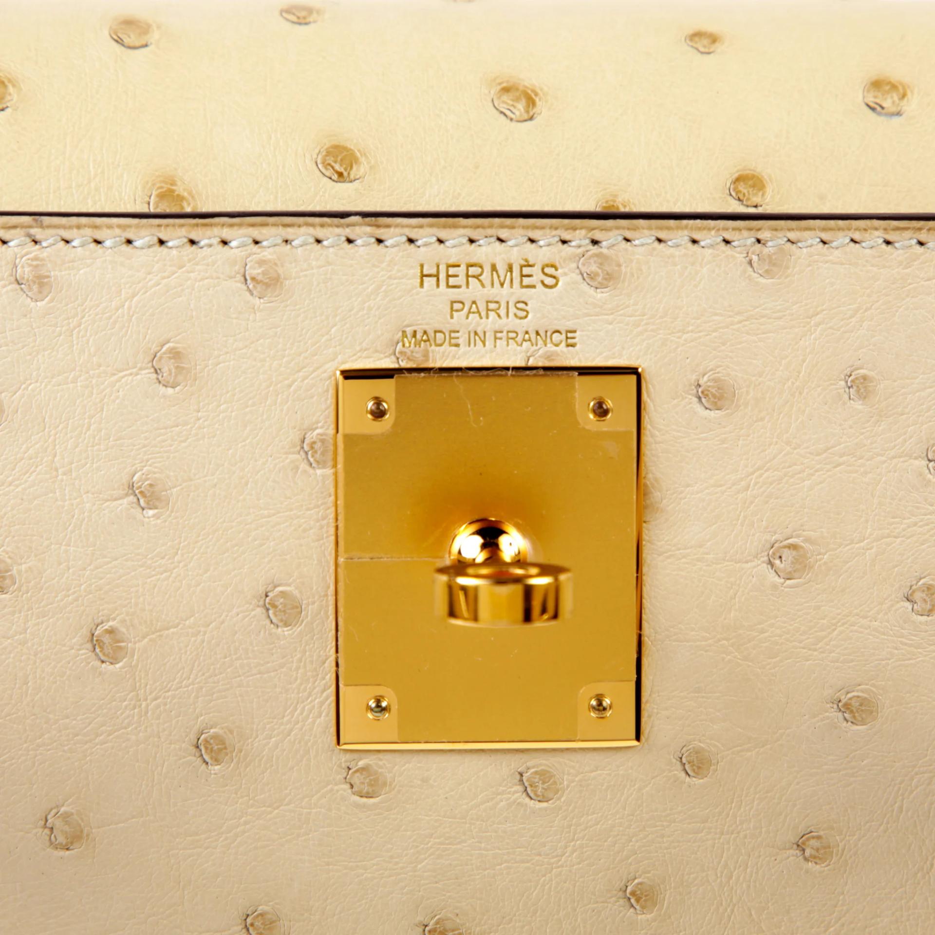 Very Good ( Rank A) HERMÈS Kelly 28 Sellier Parchemin (3C) Ostrich Gold hardware X (2016) - 9