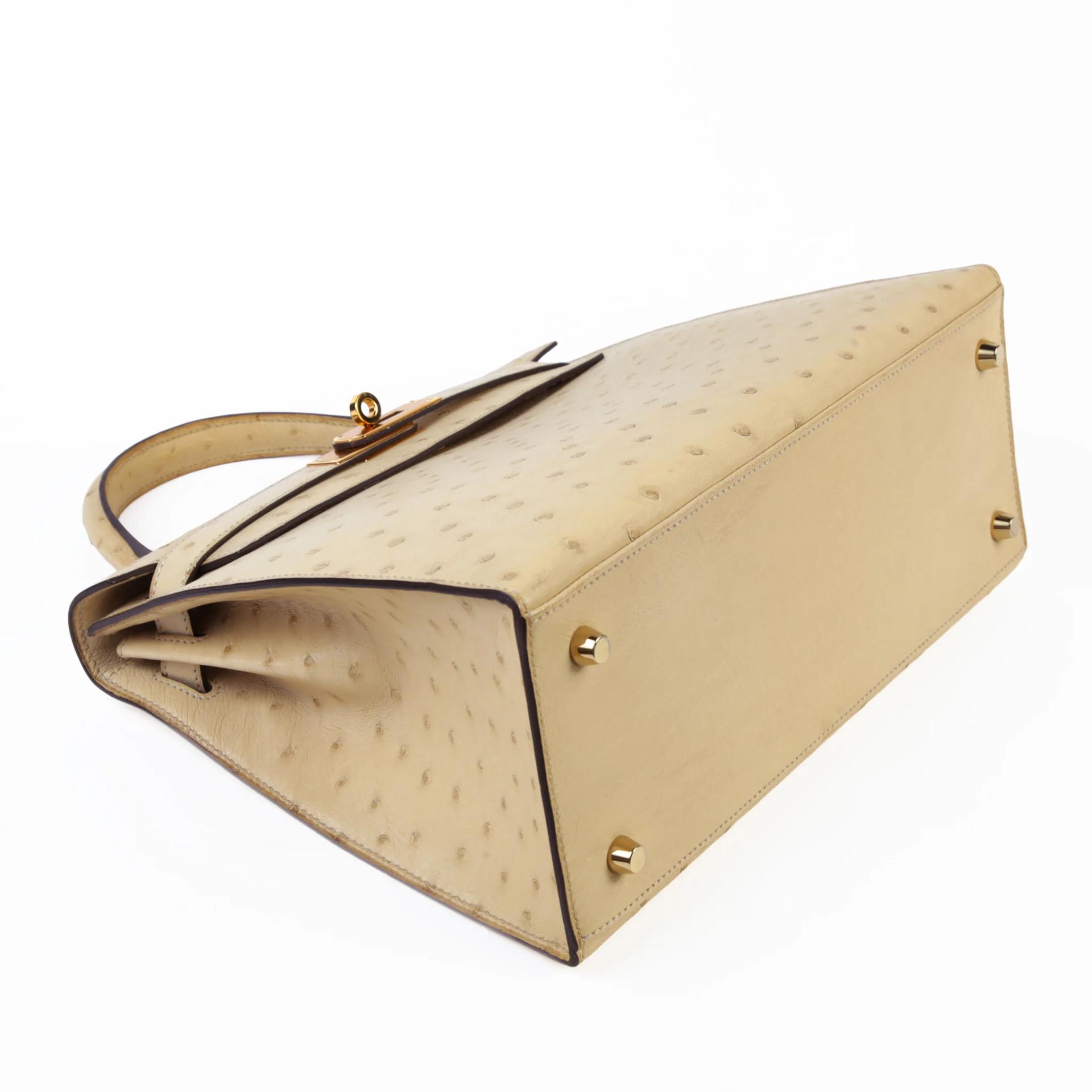 Very Good ( Rank A) HERMÈS Kelly 28 Sellier Parchemin (3C) Ostrich Gold hardware X (2016) - 4