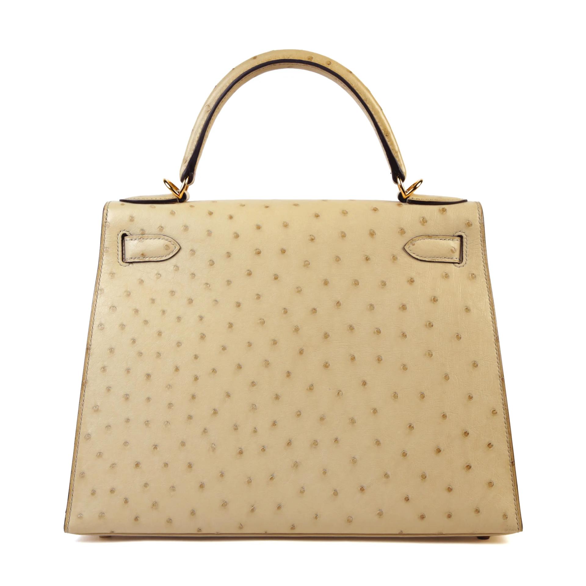 Very Good ( Rank A) HERMÈS Kelly 28 Sellier Parchemin (3C) Ostrich Gold hardware X (2016) - 2