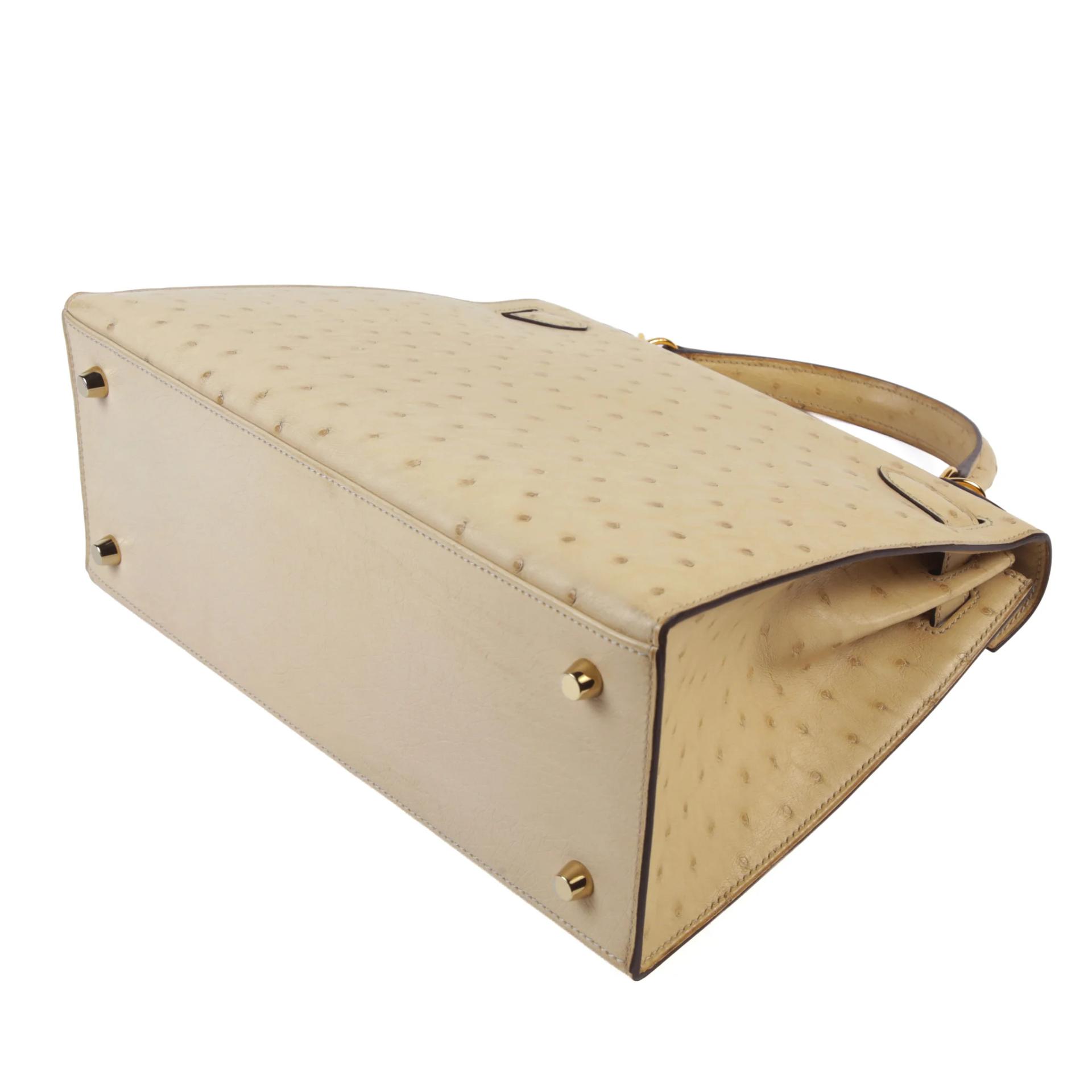 Very Good ( Rank A) HERMÈS Kelly 28 Sellier Parchemin (3C) Ostrich Gold hardware X (2016) - 7