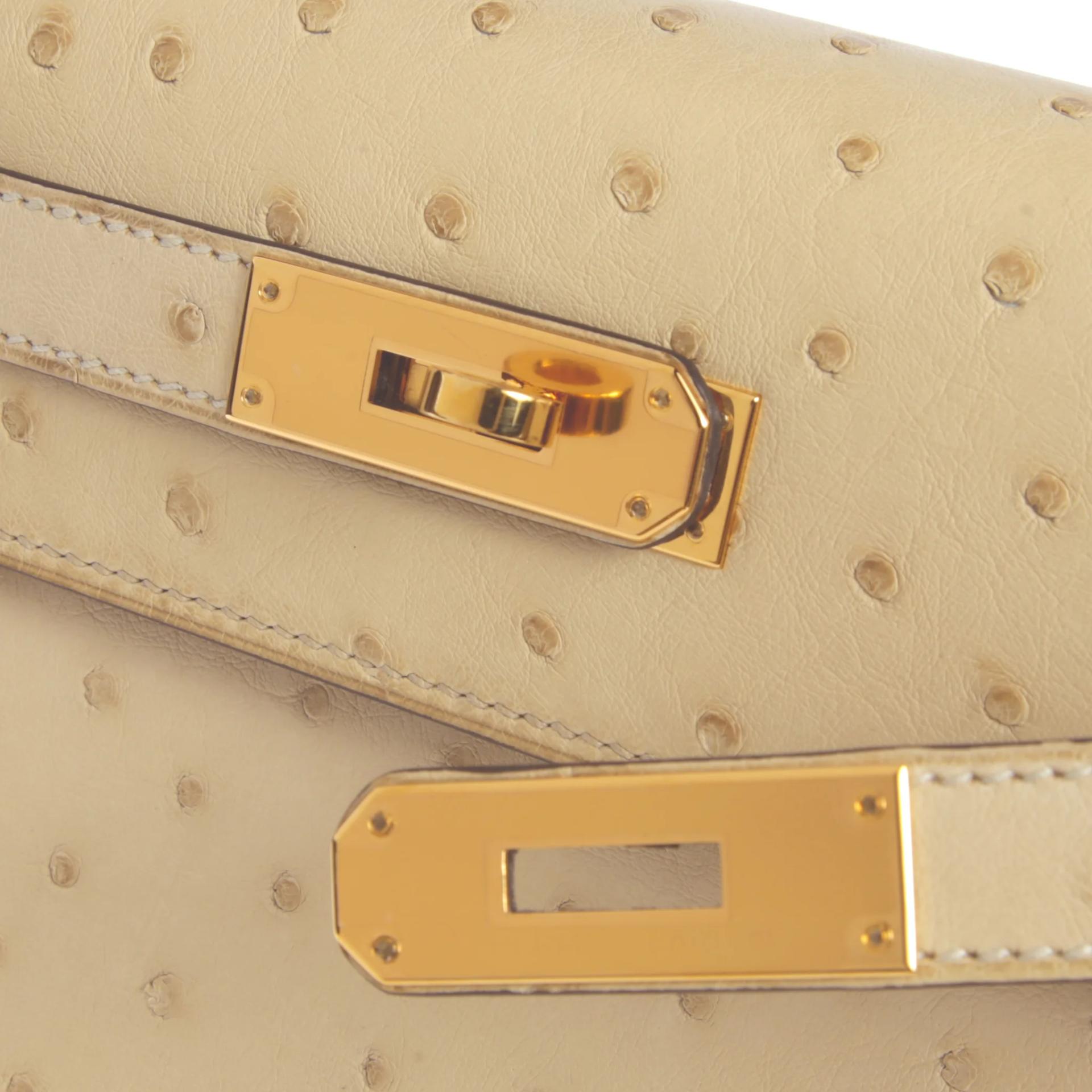 Very Good ( Rank A) HERMÈS Kelly 28 Sellier Parchemin (3C) Ostrich Gold hardware X (2016) - 8