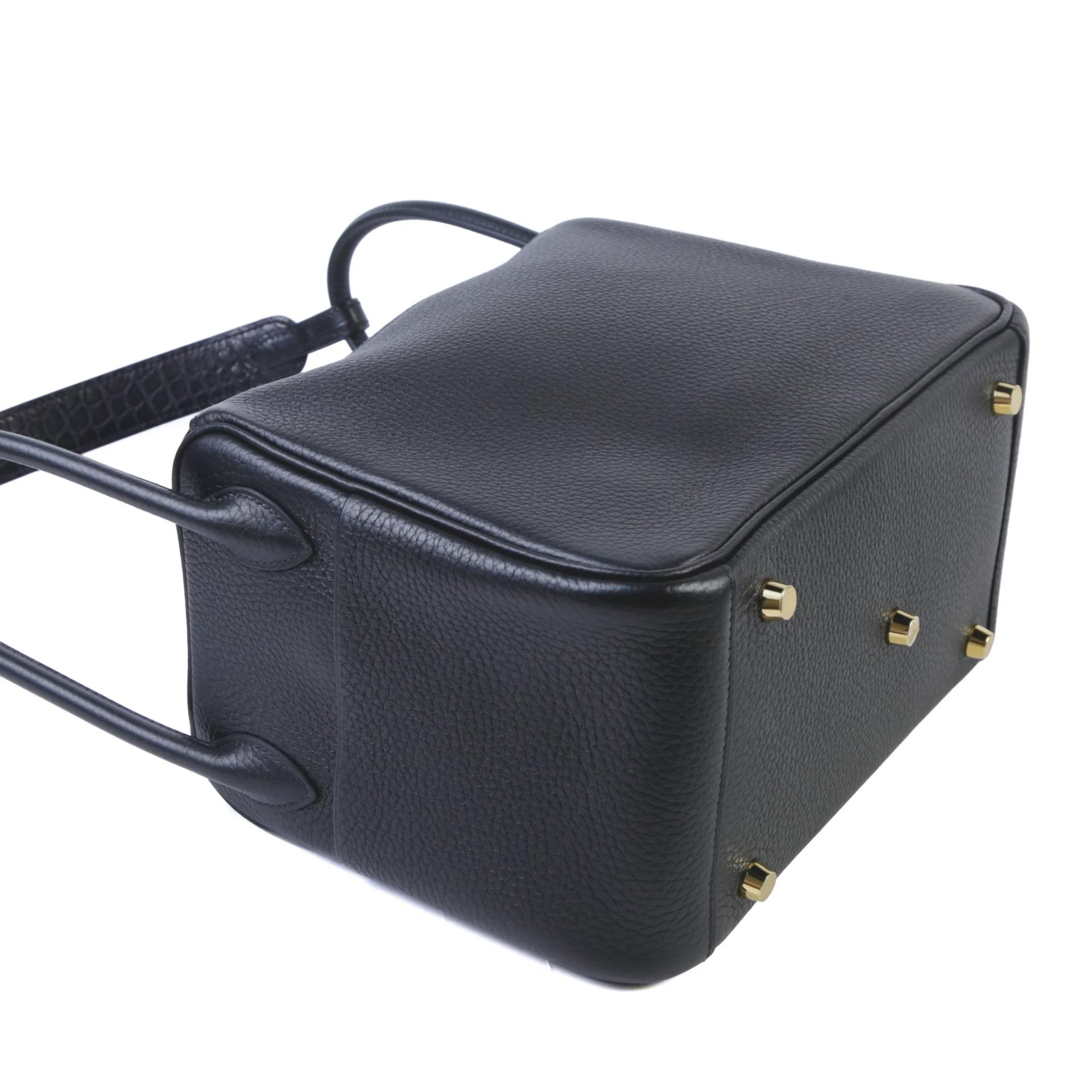 Unused ( Rank NS ) HERMÈS Lindy 26 Touch Noir (89) Clemence Matte Porosus Crocodile Gold hardware U (2022) - 6
