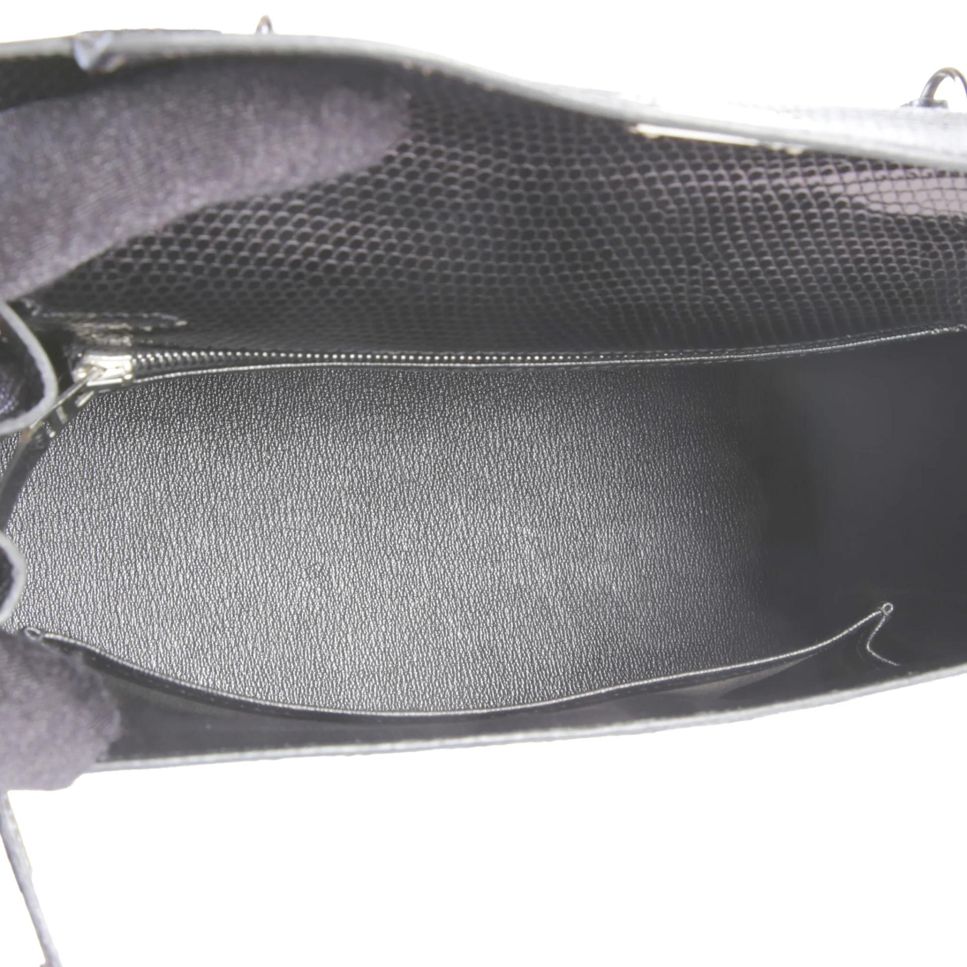 Very Good ( Rank A) HERMÈS Kelly 25 Sellier Noir (89) Lizard Palladium hardware Square F (2002) - 11