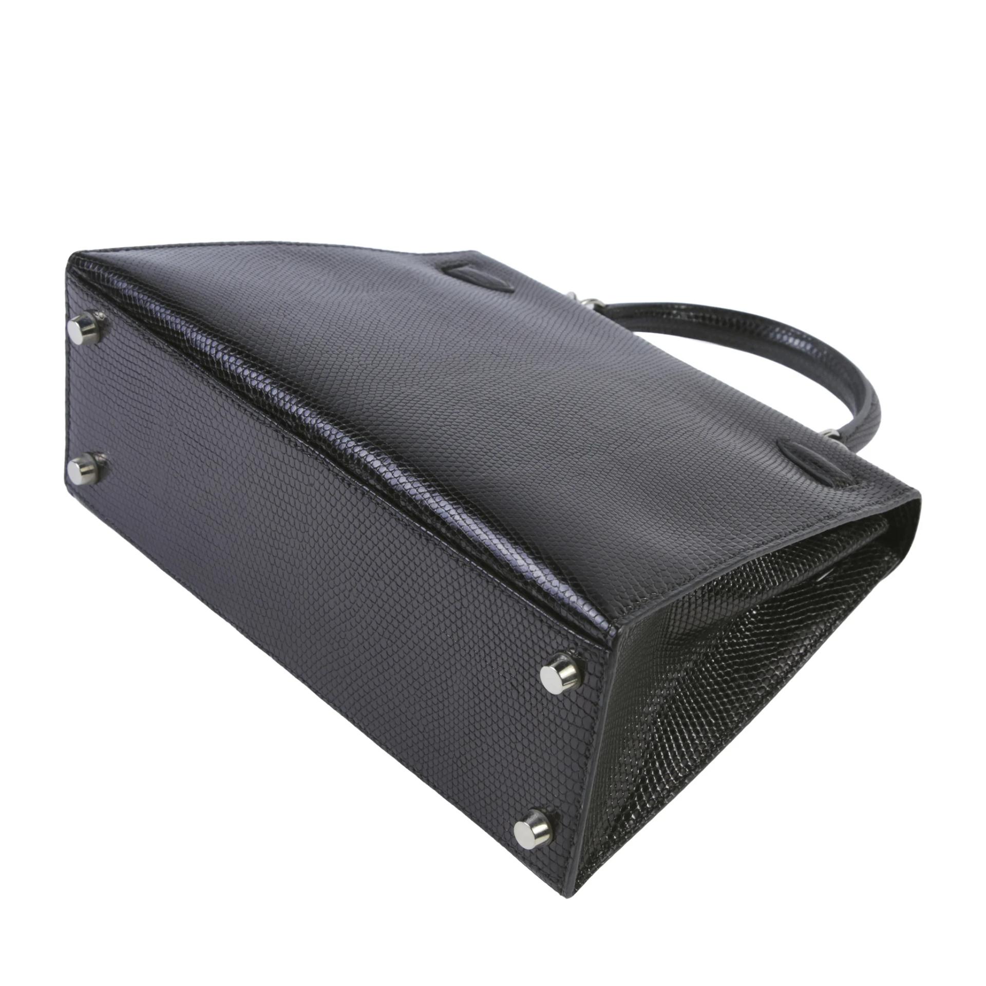 Very Good ( Rank A) HERMÈS Kelly 25 Sellier Noir (89) Lizard Palladium hardware Square F (2002) - 7