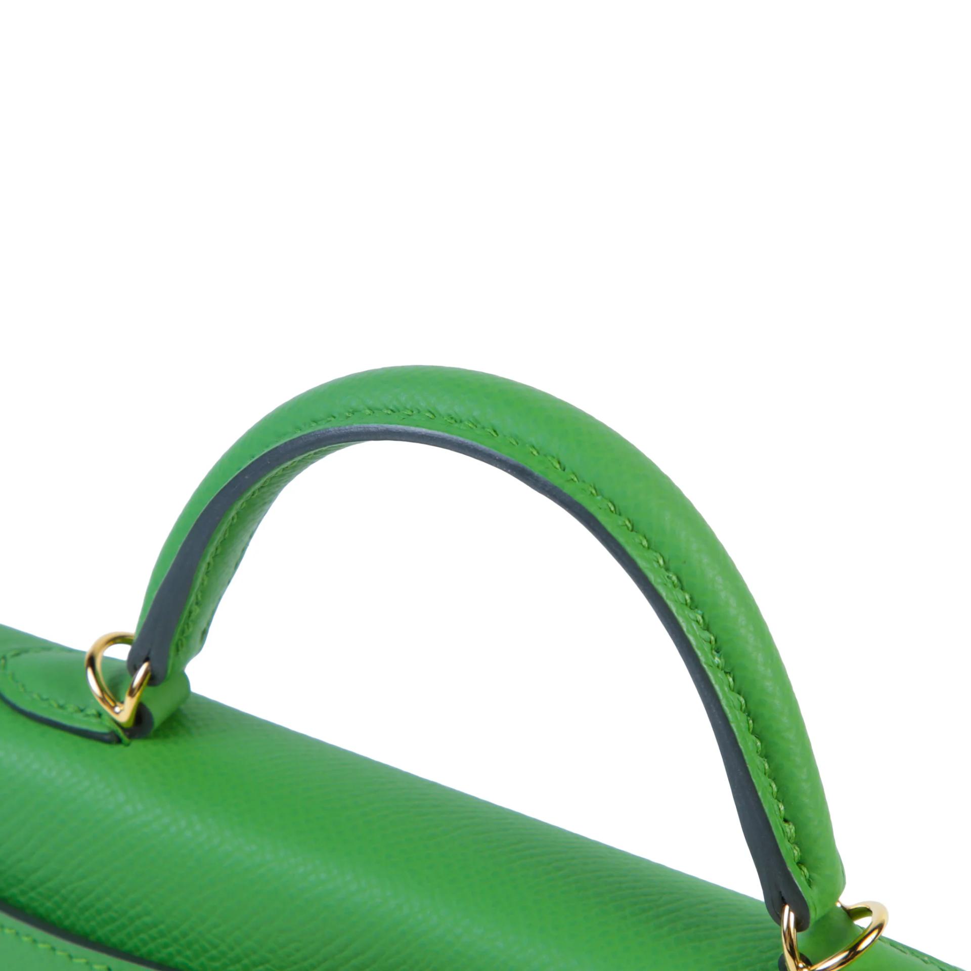 Unused ( Rank NS ) HERMÈS Mini Kelly II Vert Yucca (A8) Epsom Gold hardware B (2023) - 3