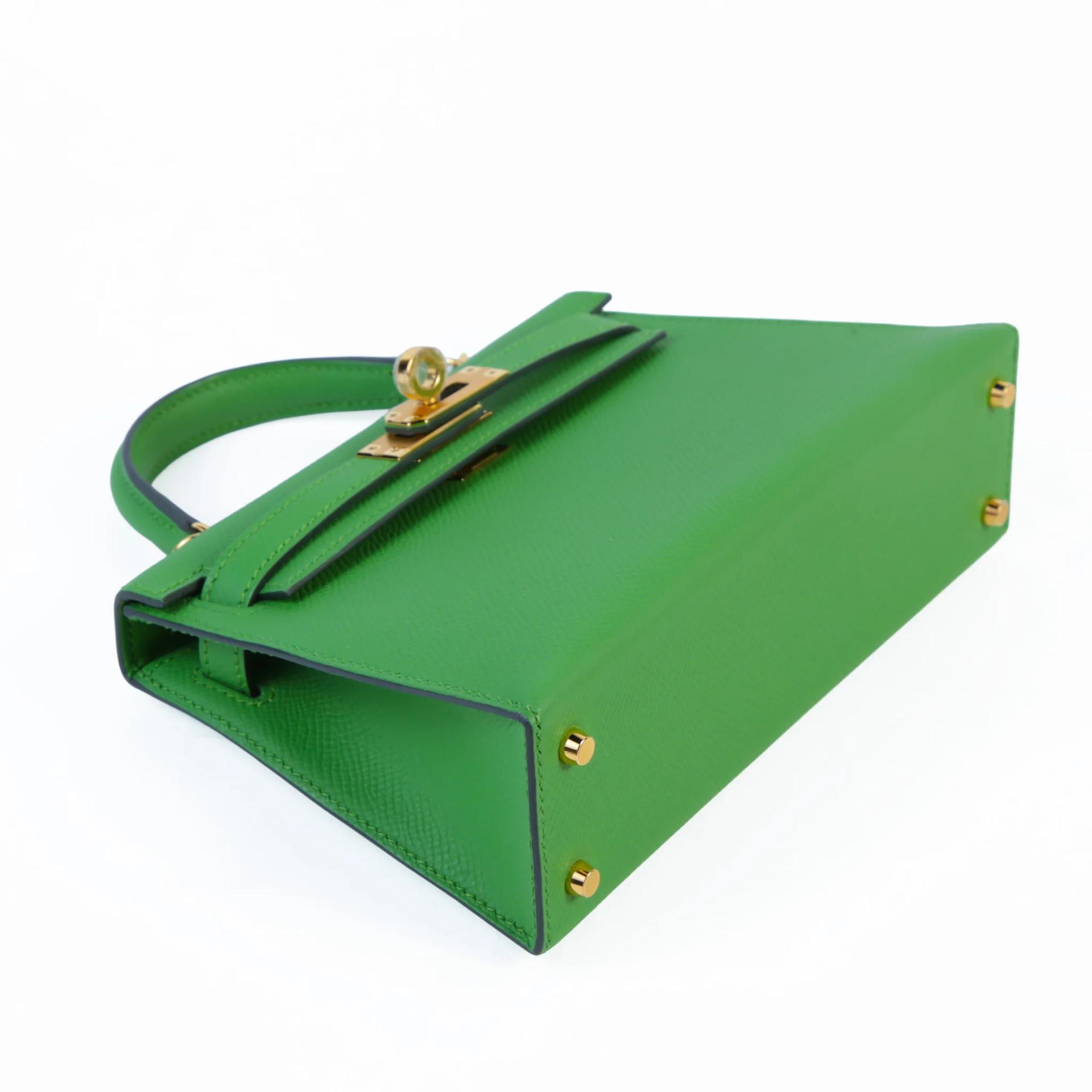 Unused ( Rank NS ) HERMÈS Mini Kelly II Vert Yucca (A8) Epsom Gold hardware B (2023) - 4