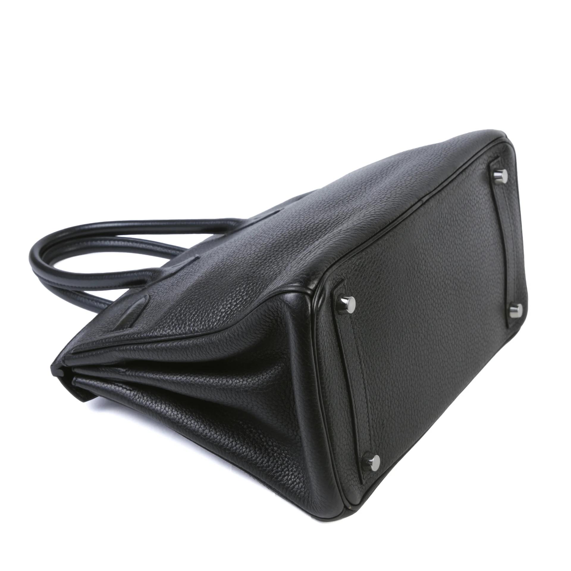 Good ( Rank AB) HERMÈS Birkin 30 Noir (89) Togo Palladium hardware Square N (2010) - 6