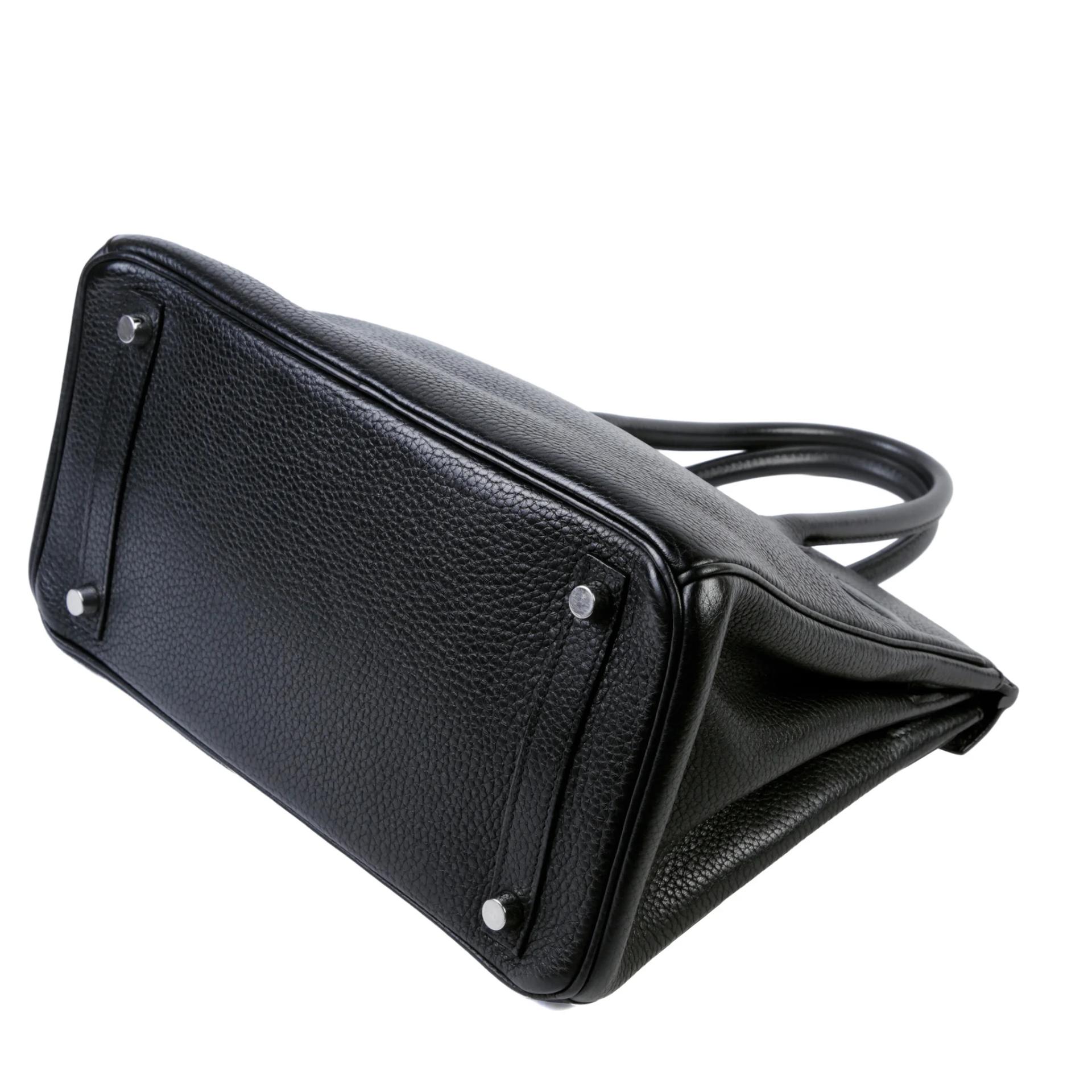 Good ( Rank AB) HERMÈS Birkin 30 Noir (89) Togo Palladium hardware Square N (2010) - 7