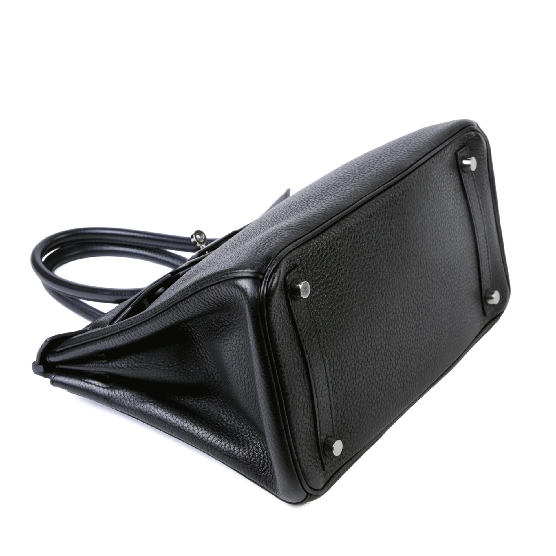 Good ( Rank AB) HERMÈS Birkin 30 Noir (89) Togo Palladium hardware Square N (2010) - 4