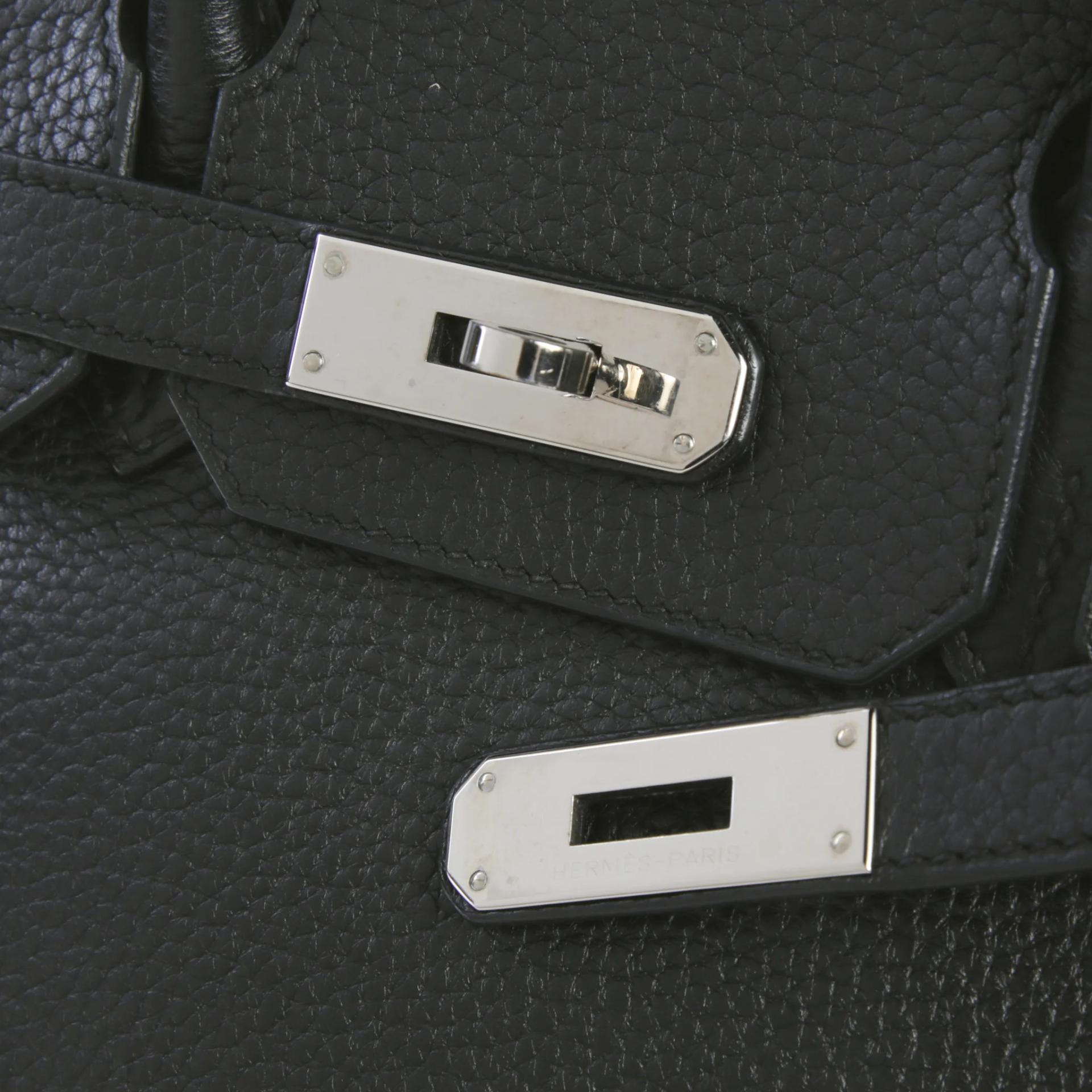 Good ( Rank AB) HERMÈS Birkin 30 Noir (89) Togo Palladium hardware Square N (2010) - 8