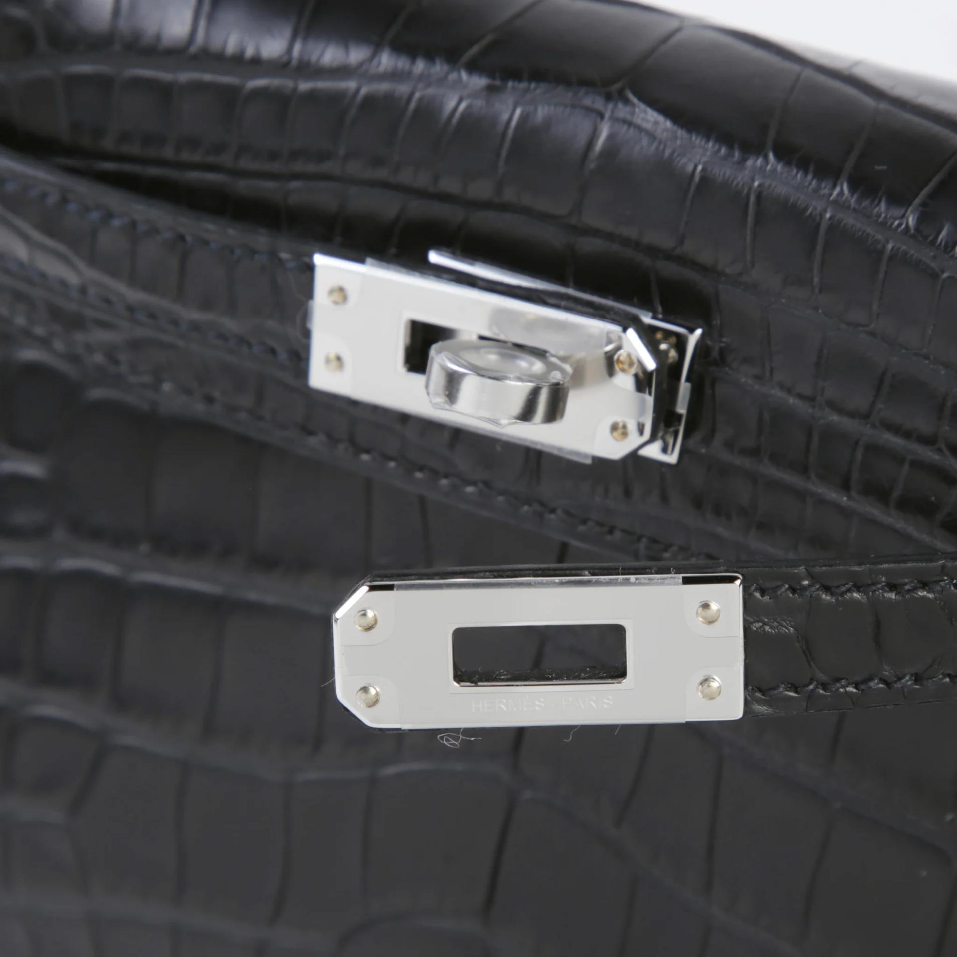 Brand New ( Rank N ) HERMÈS Mini Kelly II Noir (89) Matte Alligator Palladium hardware G (2026) - 8