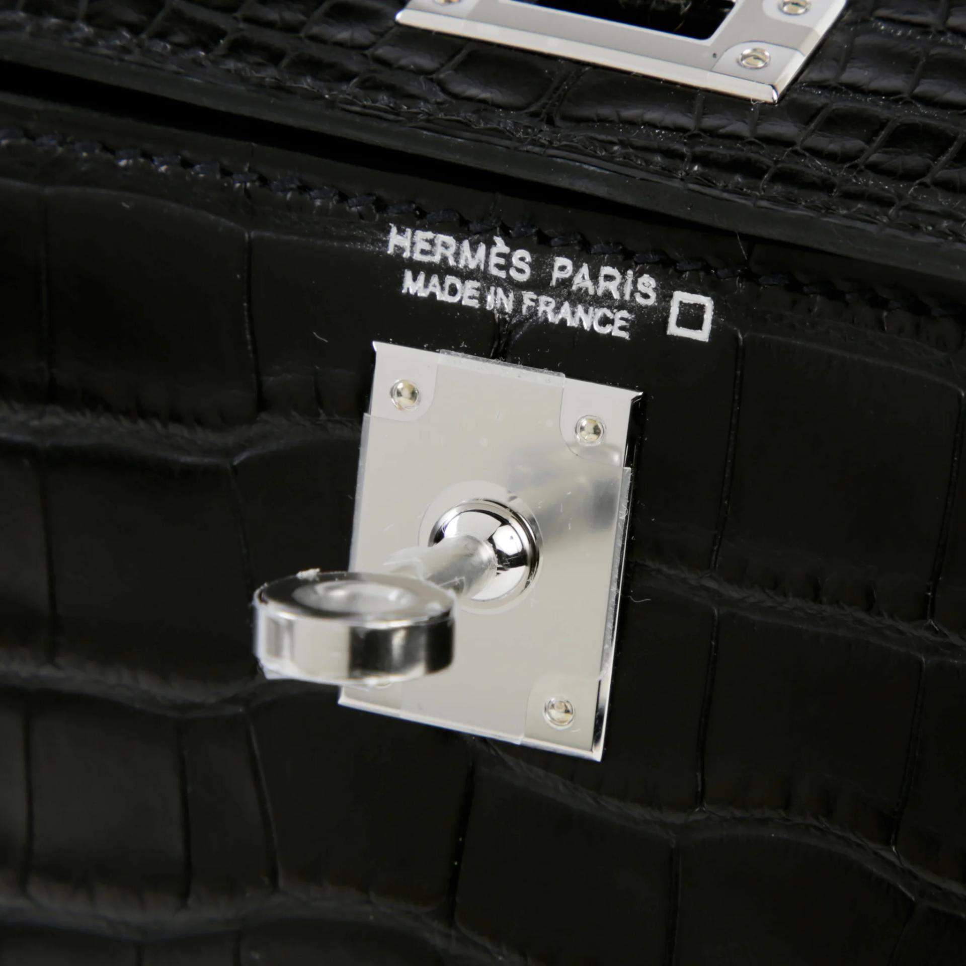 Brand New ( Rank N ) HERMÈS Mini Kelly II Noir (89) Matte Alligator Palladium hardware G (2026) - 9