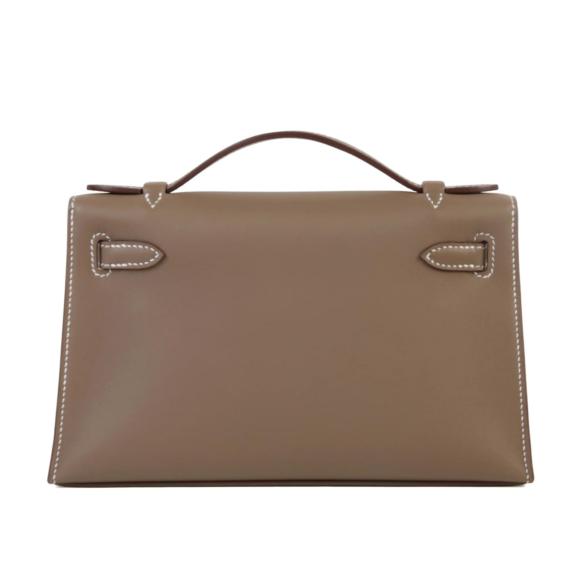 Brand New ( Rank N ) HERMÈS Kelly Pochette Etoupe (18) Swift Palladium hardware G (2026) - 2