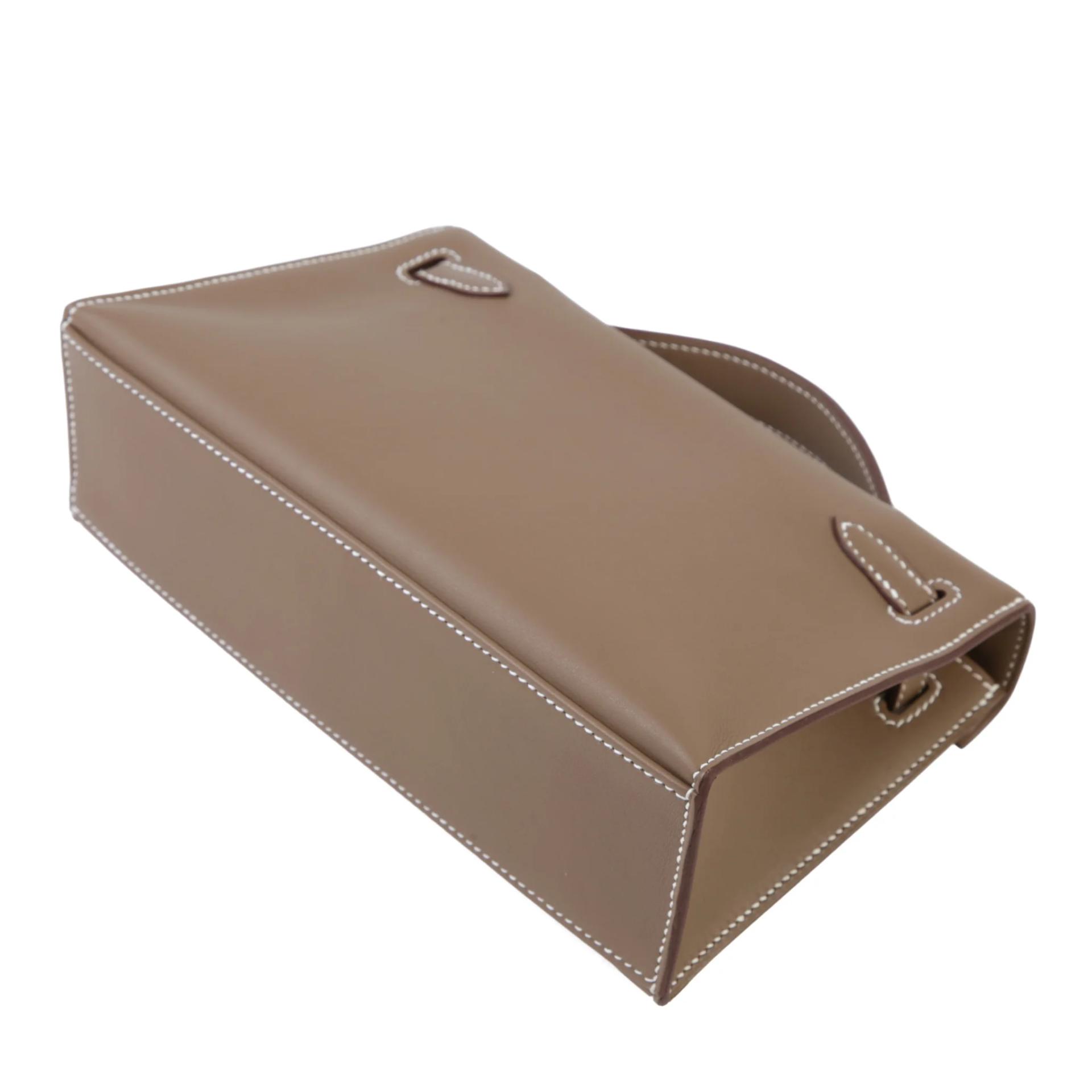 Brand New ( Rank N ) HERMÈS Kelly Pochette Etoupe (18) Swift Palladium hardware G (2026) - 7