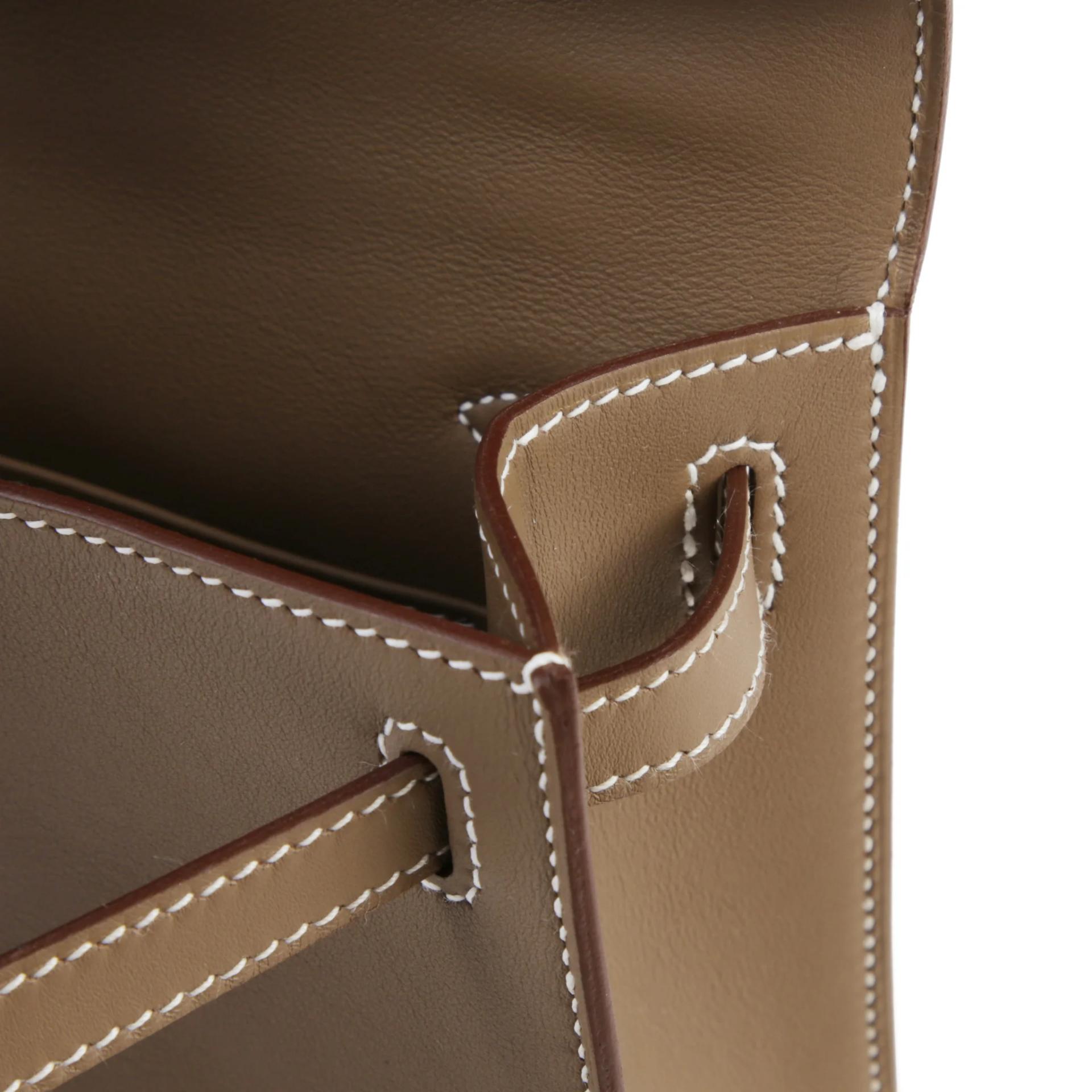 Brand New ( Rank N ) HERMÈS Kelly Pochette Etoupe (18) Swift Palladium hardware G (2026) - 12