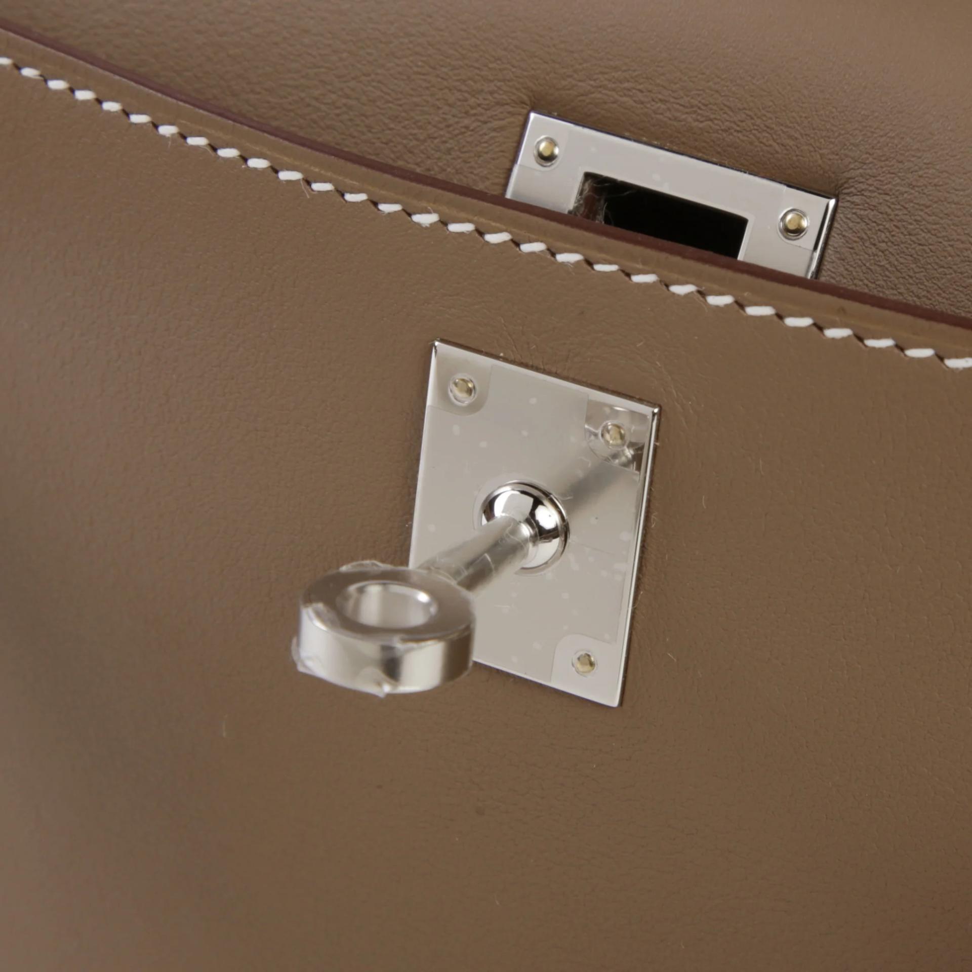 Brand New ( Rank N ) HERMÈS Kelly Pochette Etoupe (18) Swift Palladium hardware G (2026) - 9