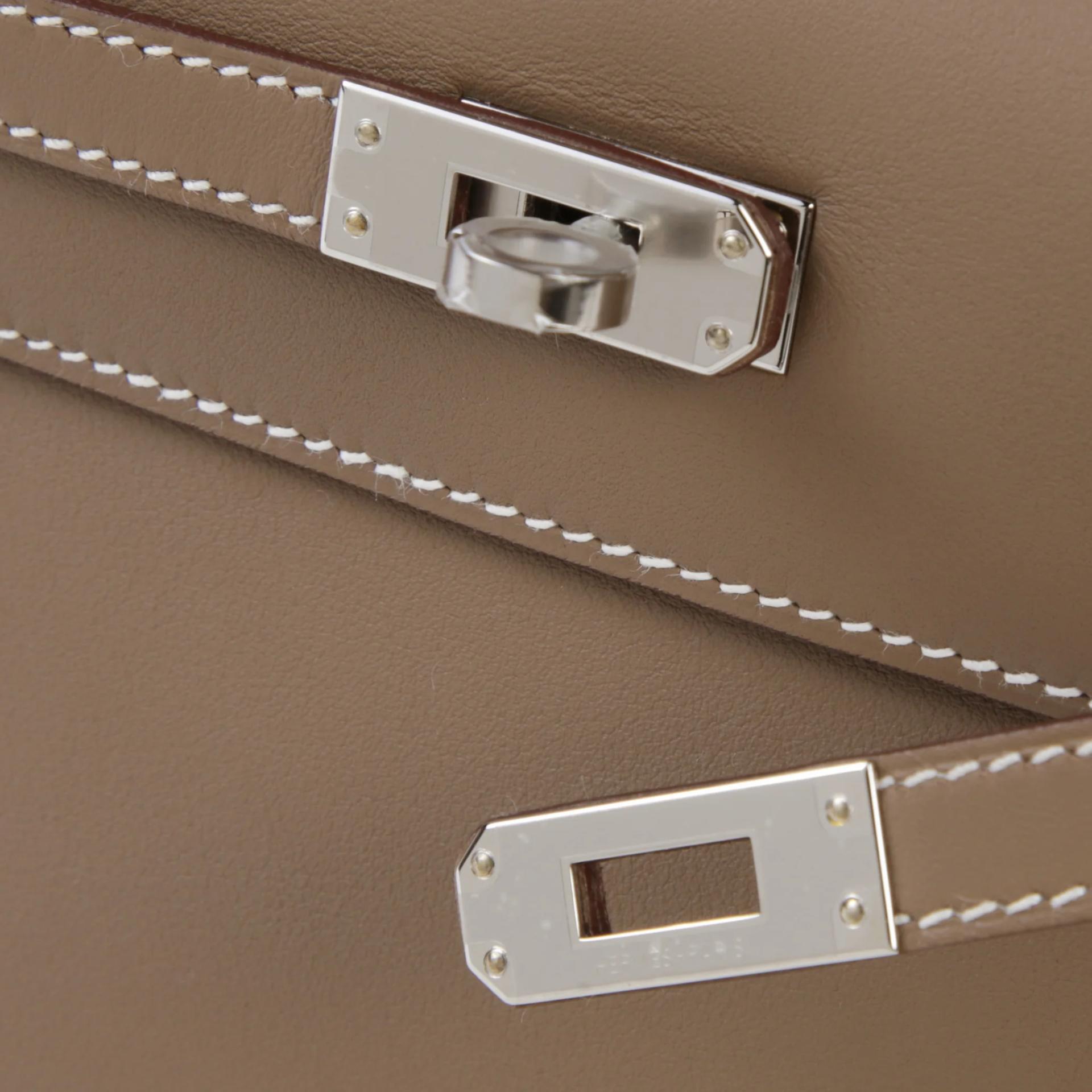 Brand New ( Rank N ) HERMÈS Kelly Pochette Etoupe (18) Swift Palladium hardware G (2026) - 8
