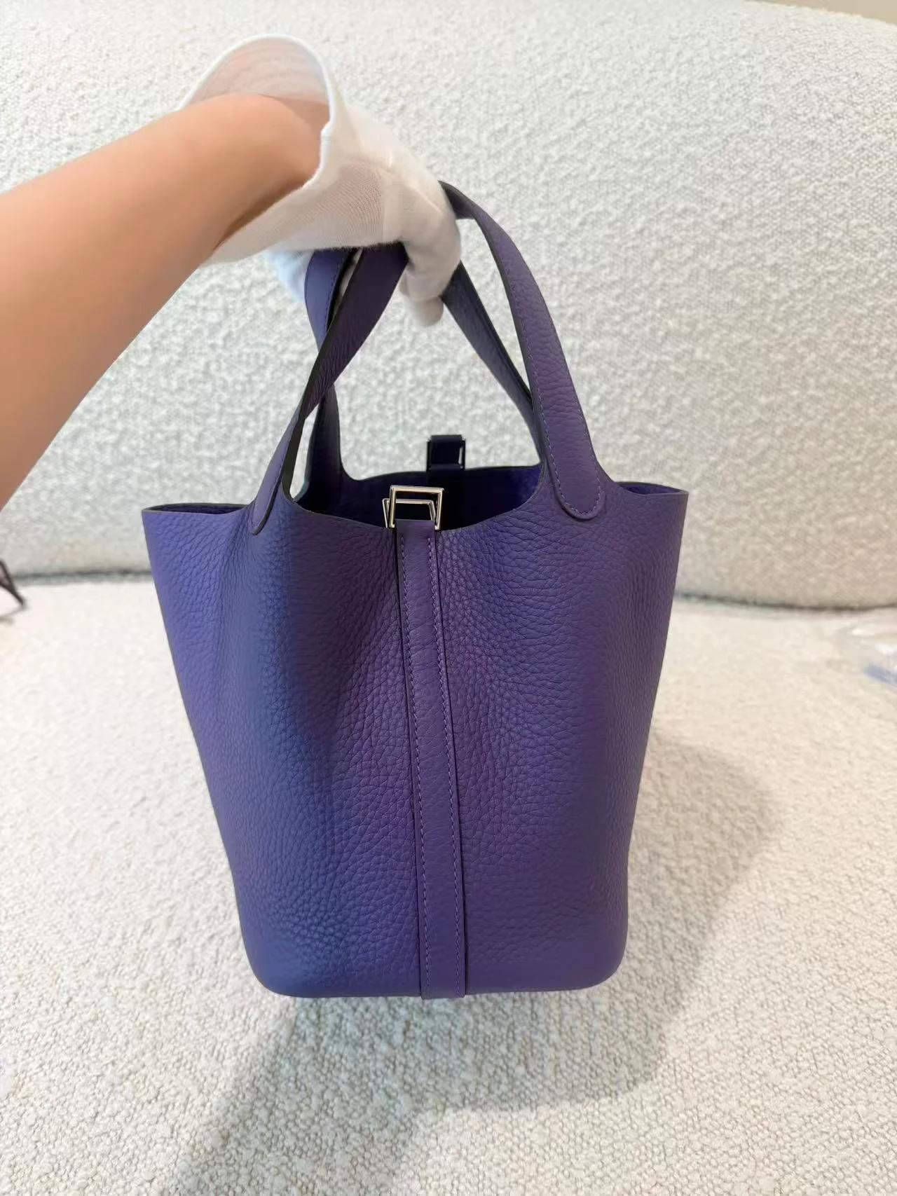 Brand New ( Rank N ) HERMÈS Picotin Lock PM Purple (X3) Clemence Palladium hardware G (2026) - 8