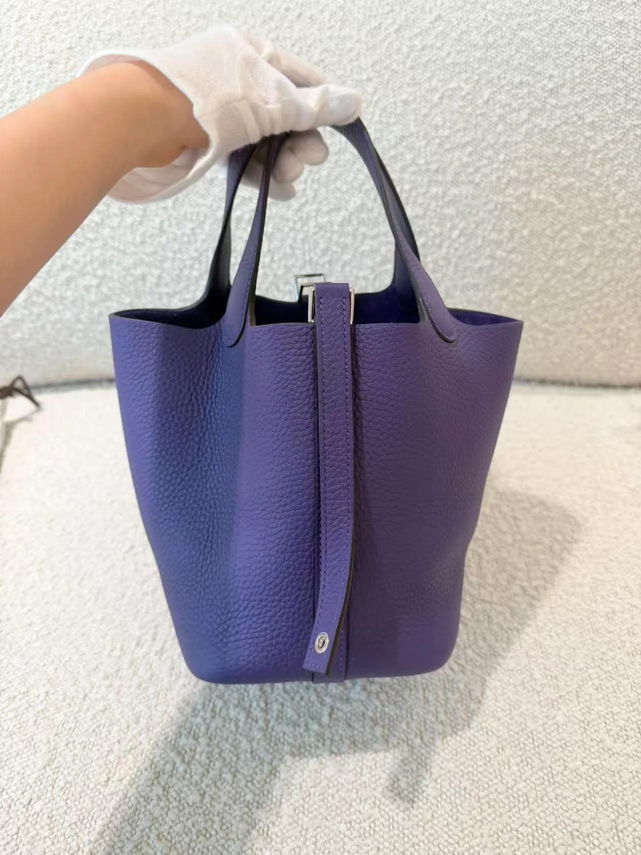 Brand New ( Rank N ) HERMÈS Picotin Lock PM Purple (X3) Clemence Palladium hardware G (2026) - 6